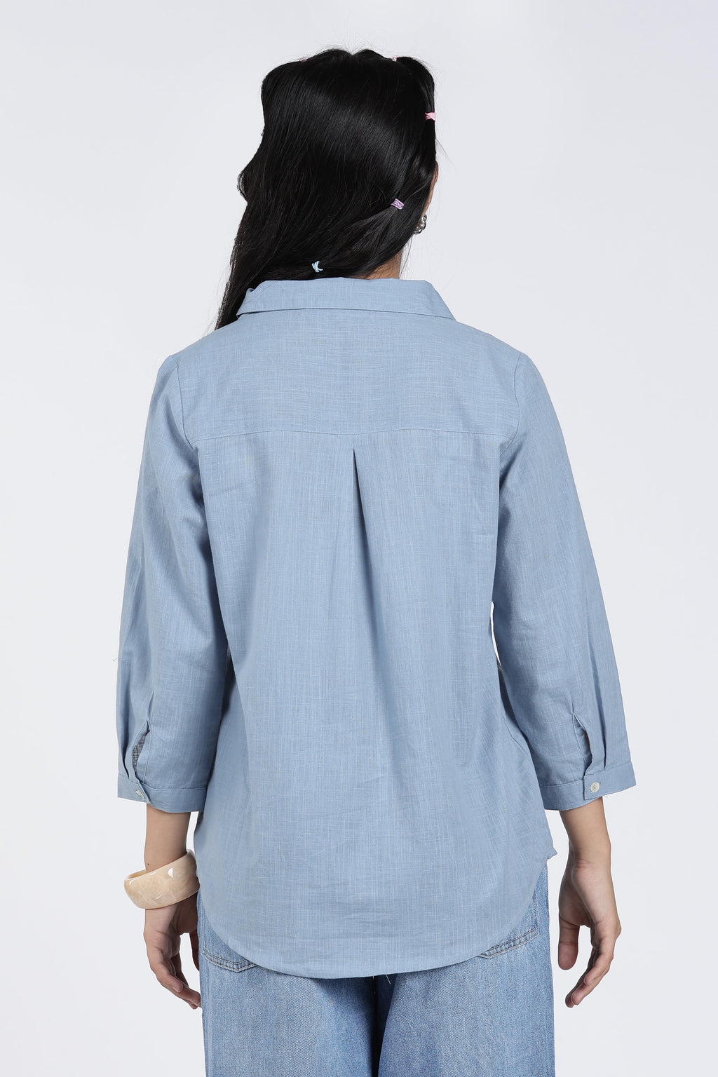 Light Blue Embroidered Regular Fit Shirt