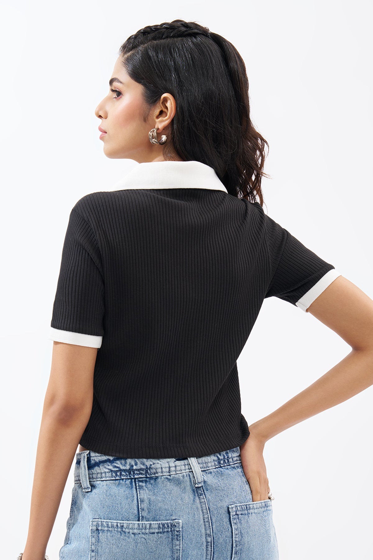 Black Textured Polo Top