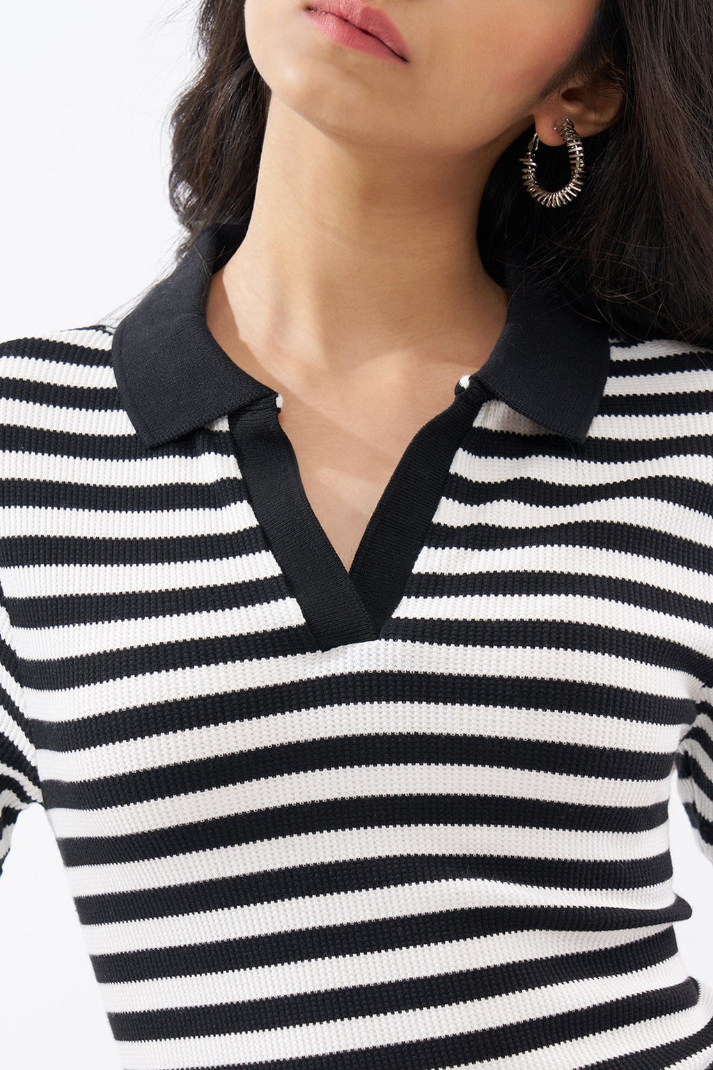 Black Striped Polo Top