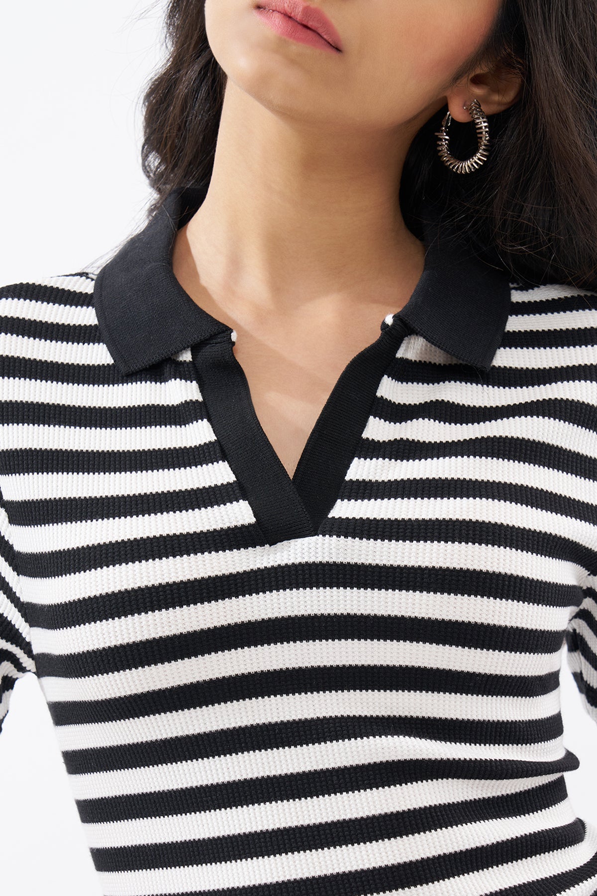 Black Striped Polo Top