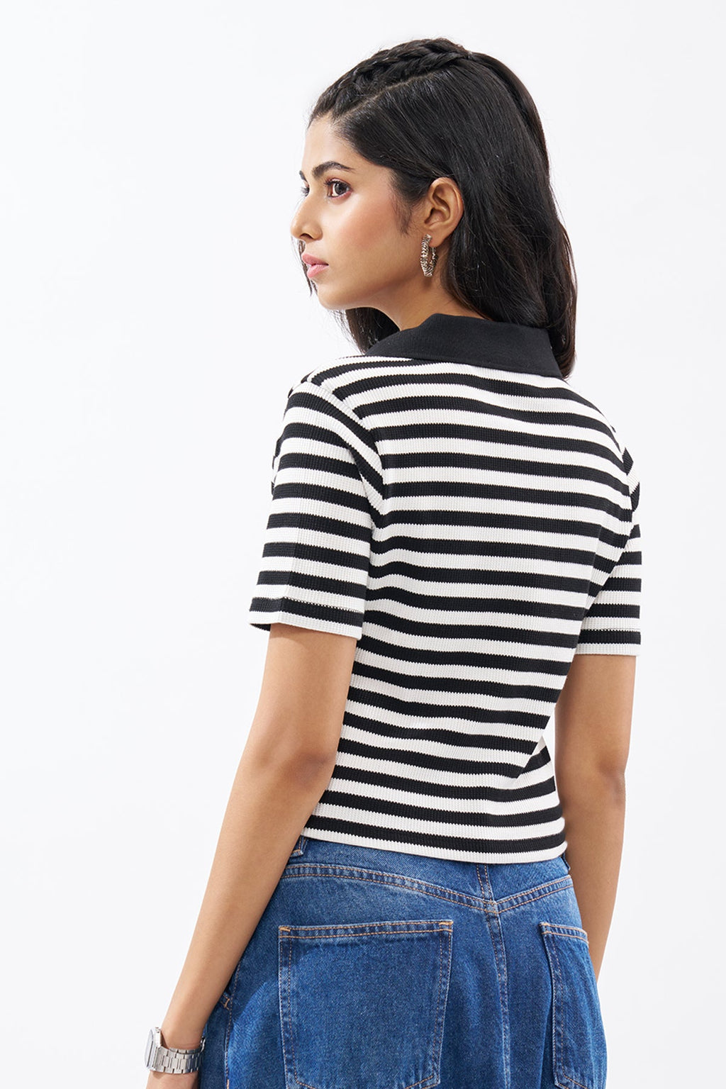 Black Striped Polo Top