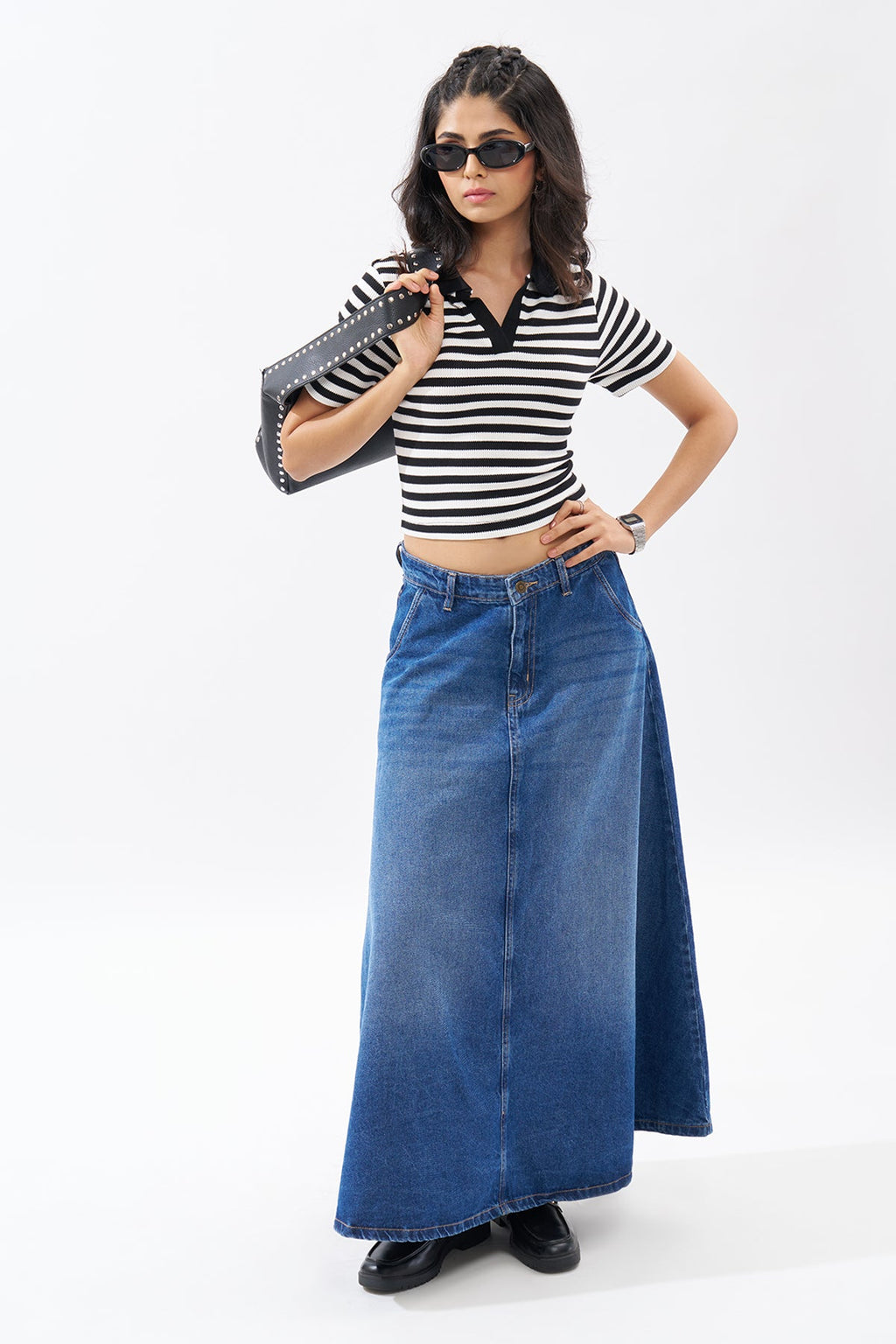 Black Striped Polo Top
