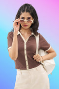Brown Textured Polo Top