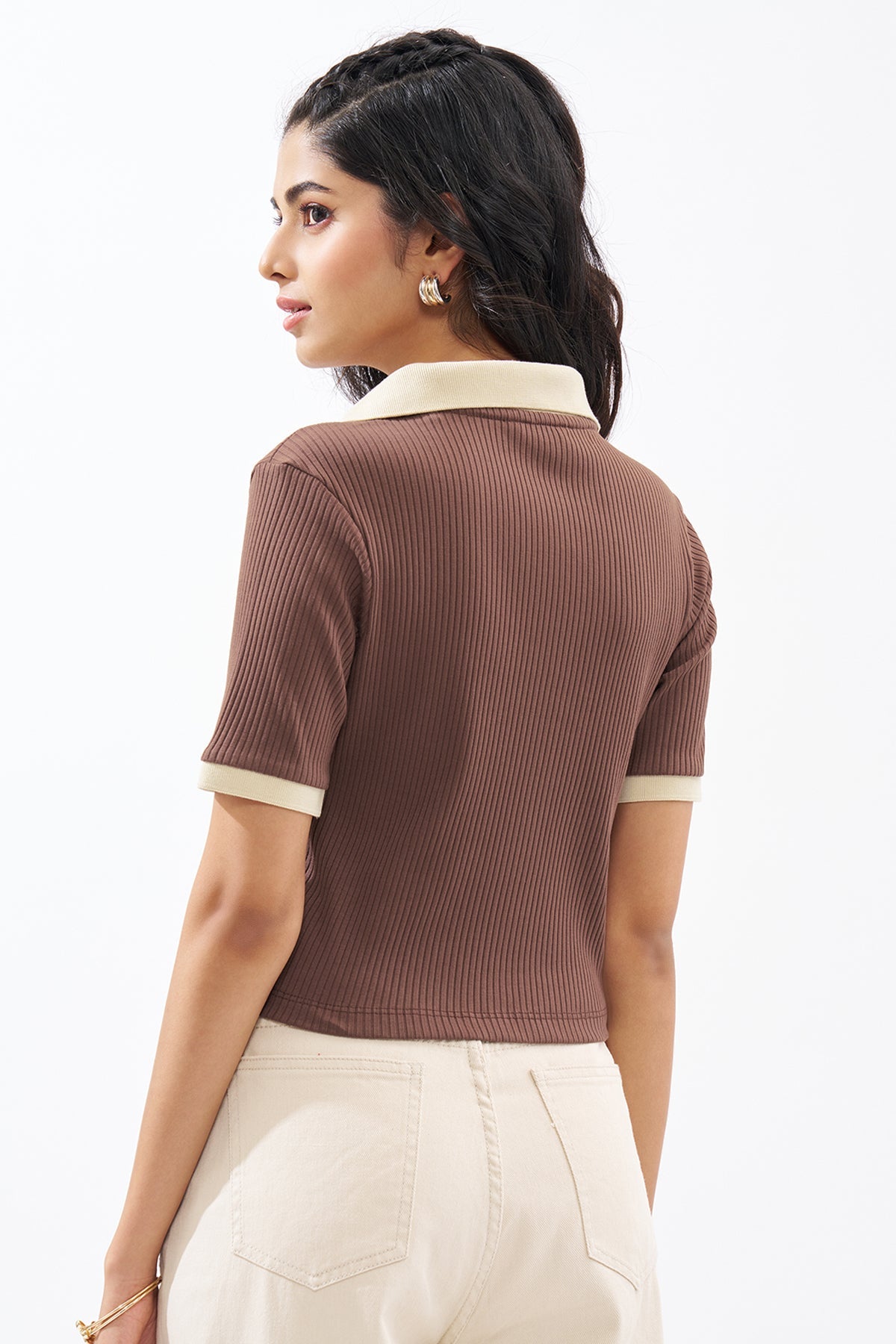 Brown Textured Polo Top