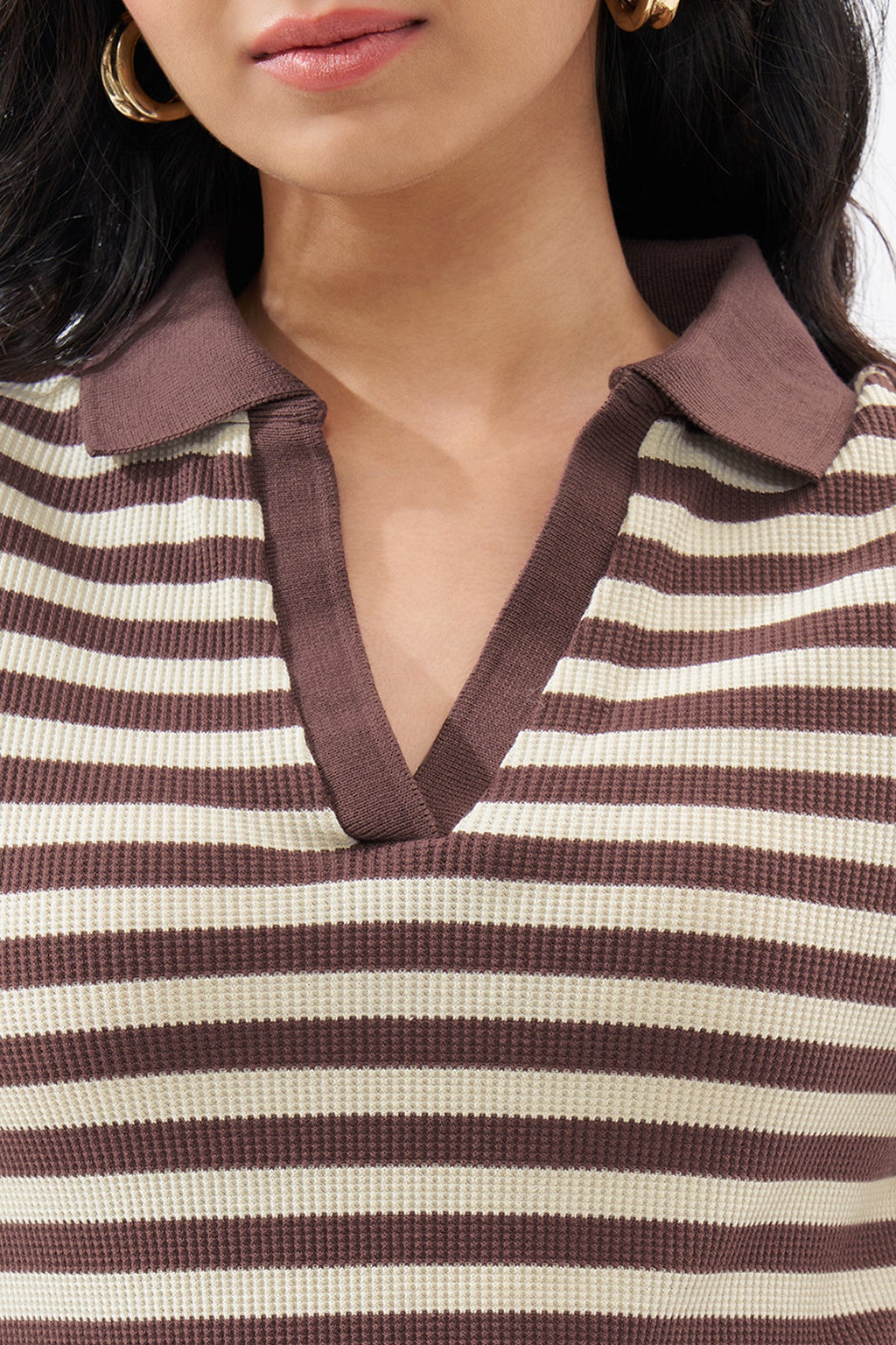Brown Striped Polo Top