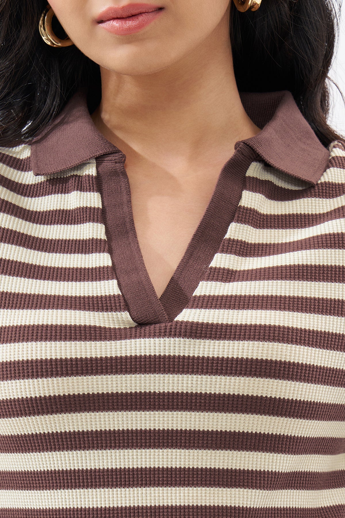 Brown Striped Polo Top