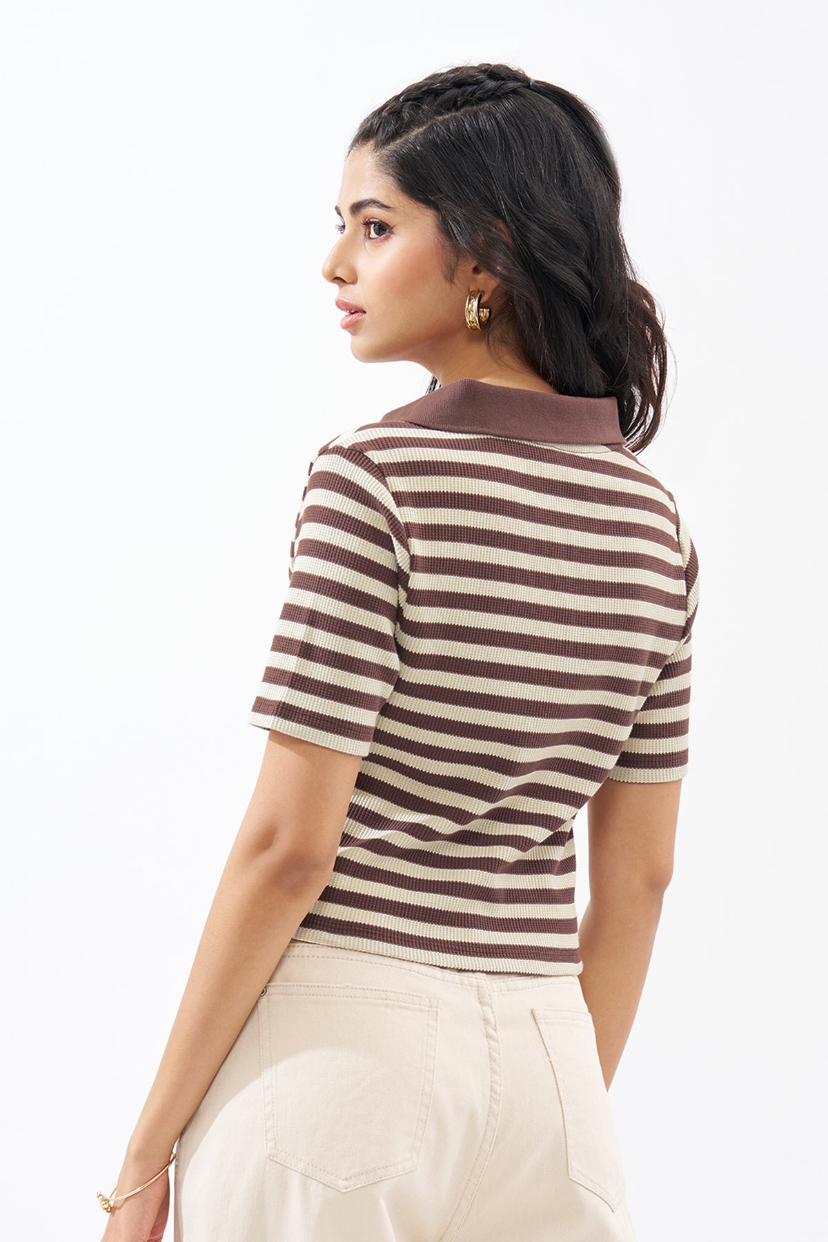 Brown Striped Polo Top