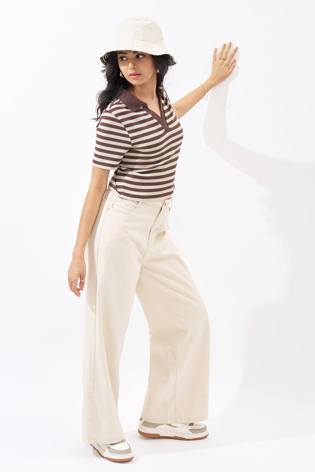 Brown Striped Polo Top