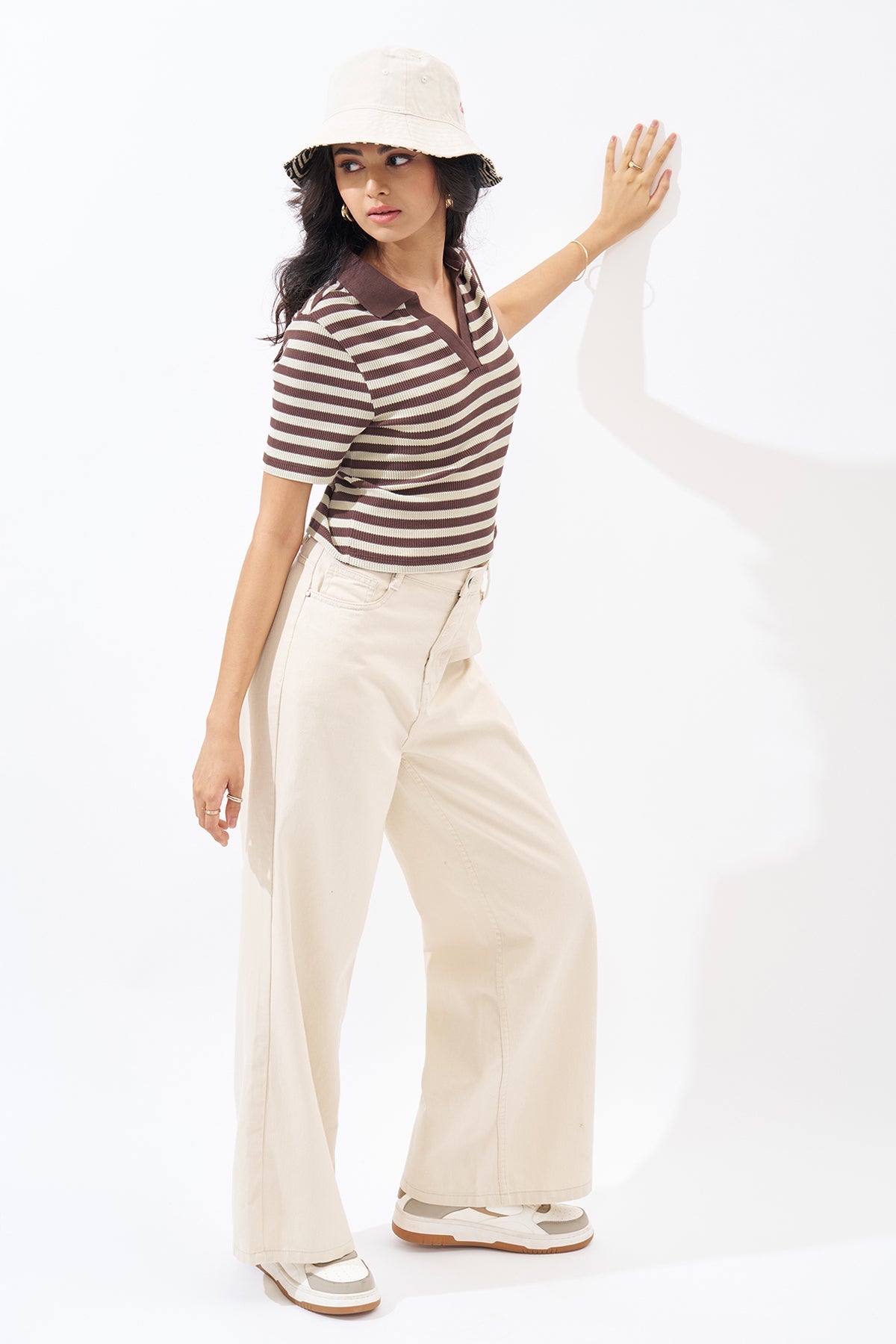 Brown Striped Polo Top