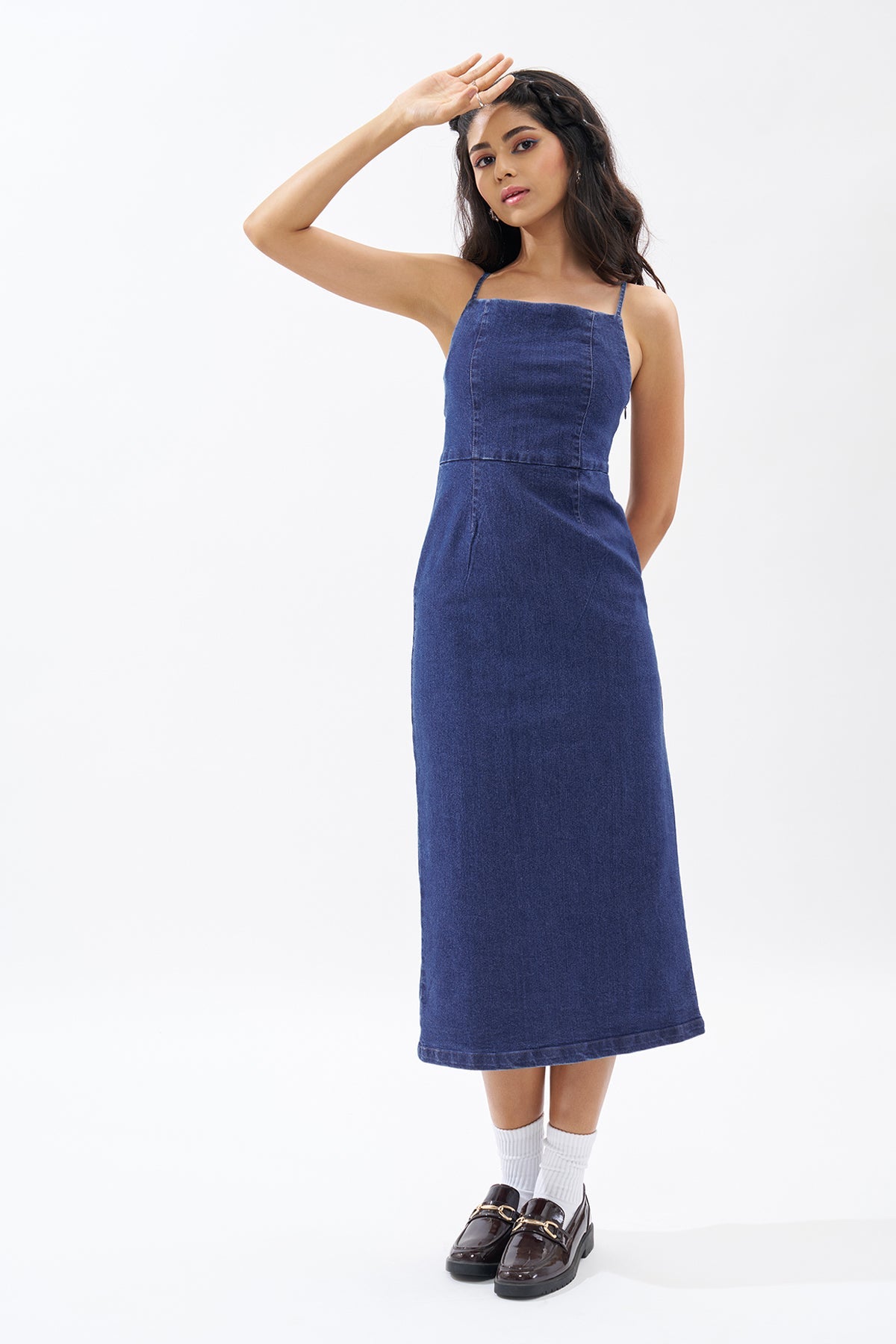 Dark Blue Sleeveless Denim Dress