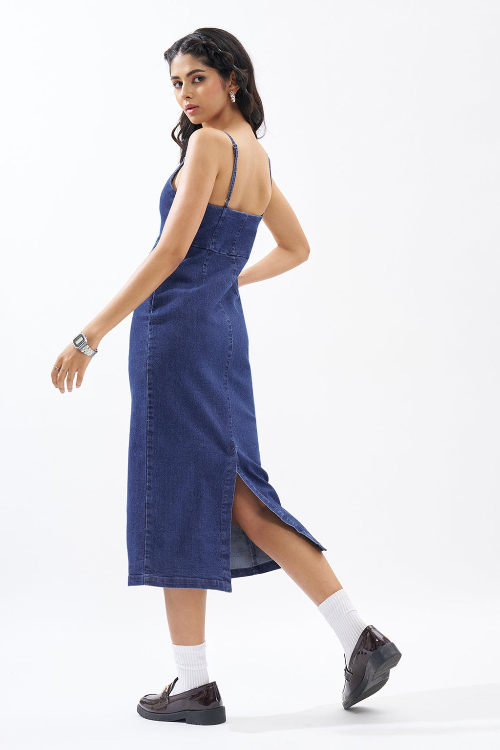 Dark Blue Sleeveless Denim Dress