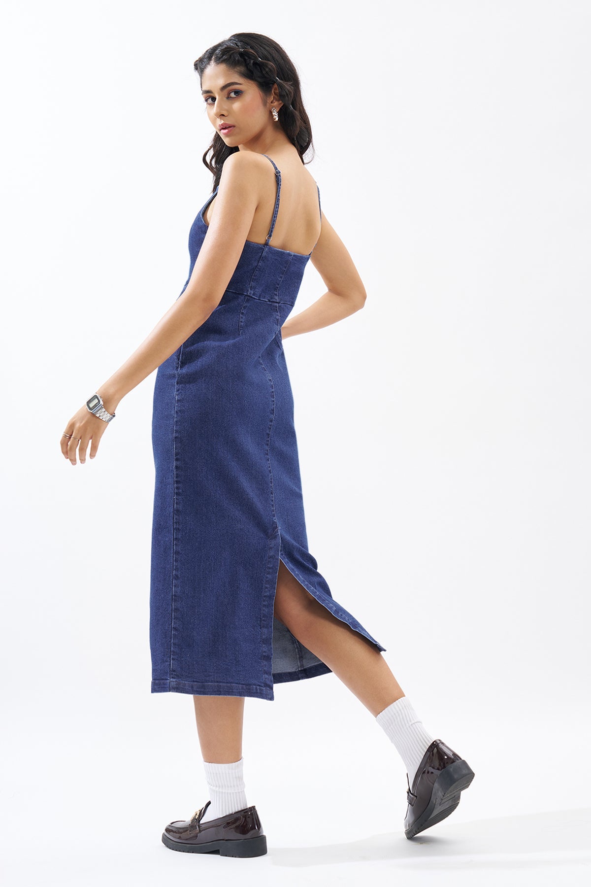 Dark Blue Sleeveless Denim Dress