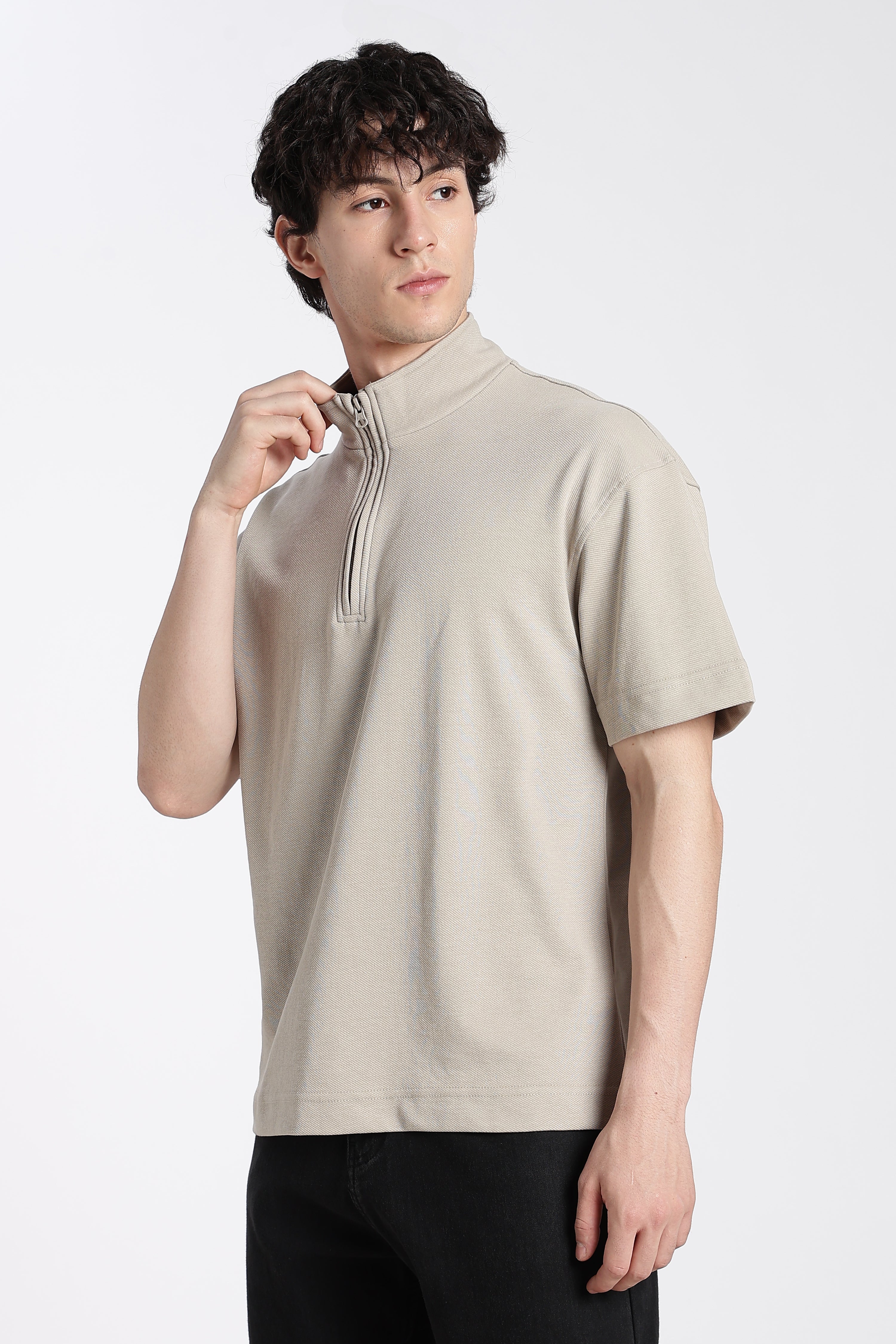 Beige Drop Shoulder Sleeves Oversized Fit T-Shirt