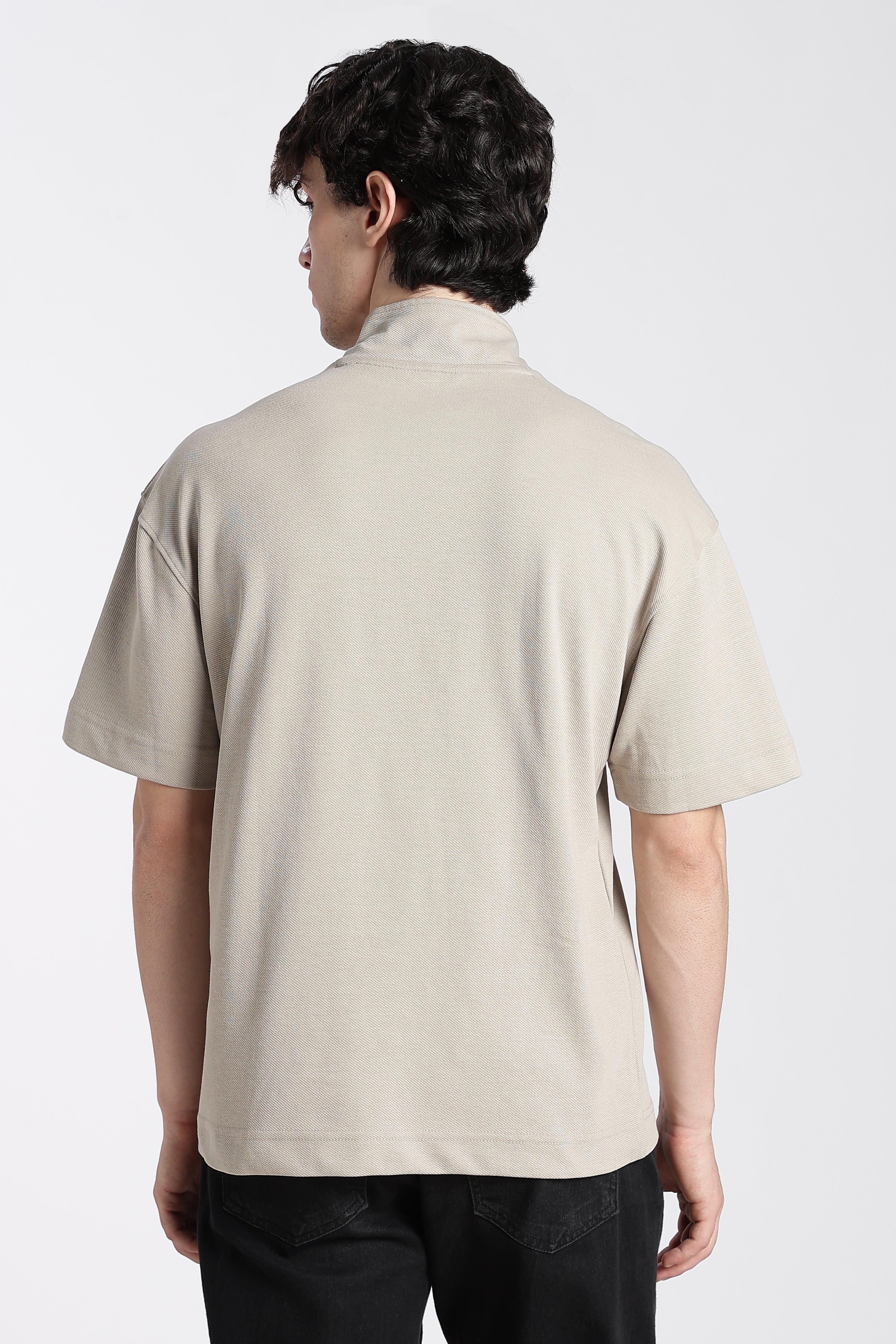 Beige Drop Shoulder Sleeves Oversized Fit T-Shirt