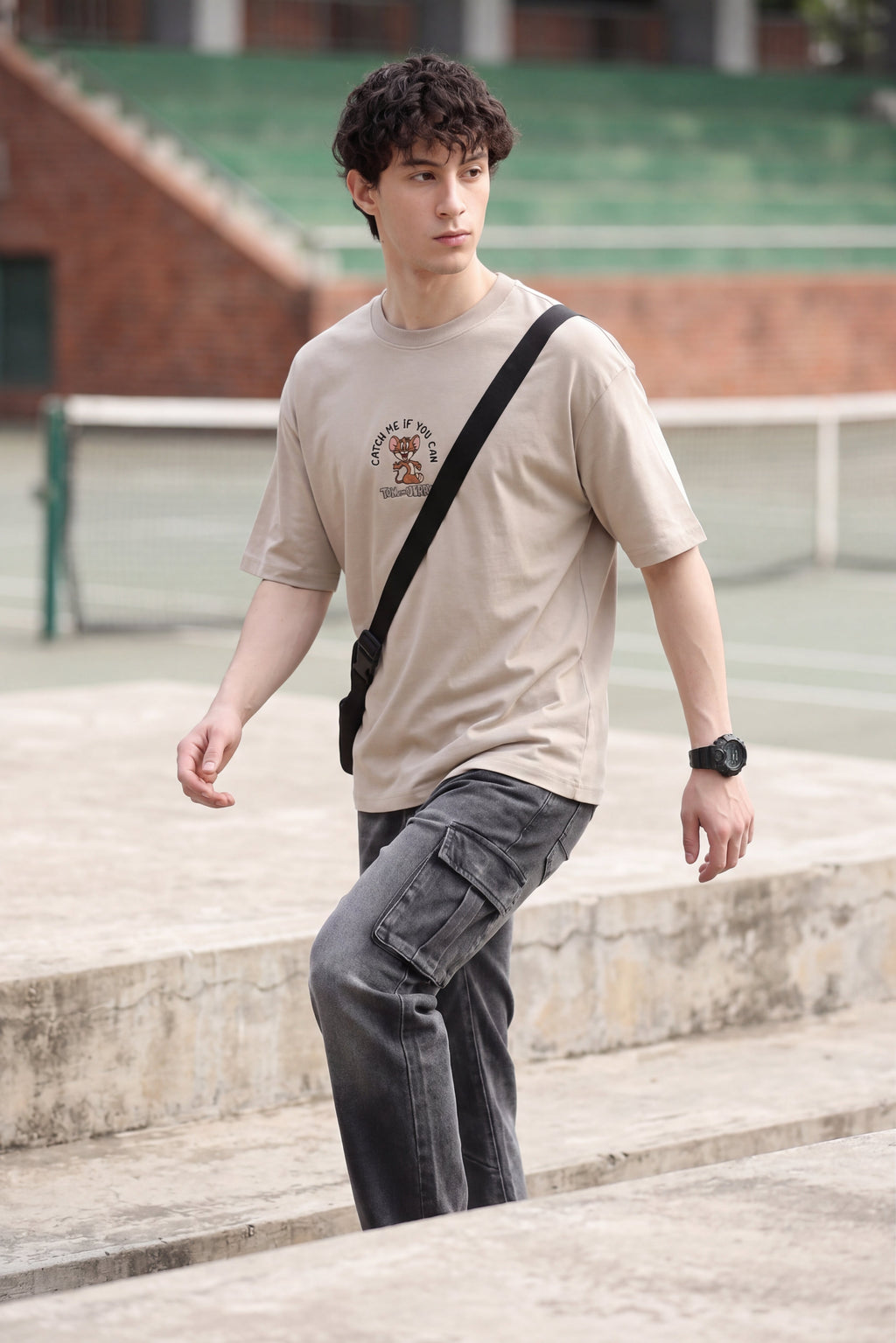 Beige Tom and Jerry Oversized Fit T-Shirt