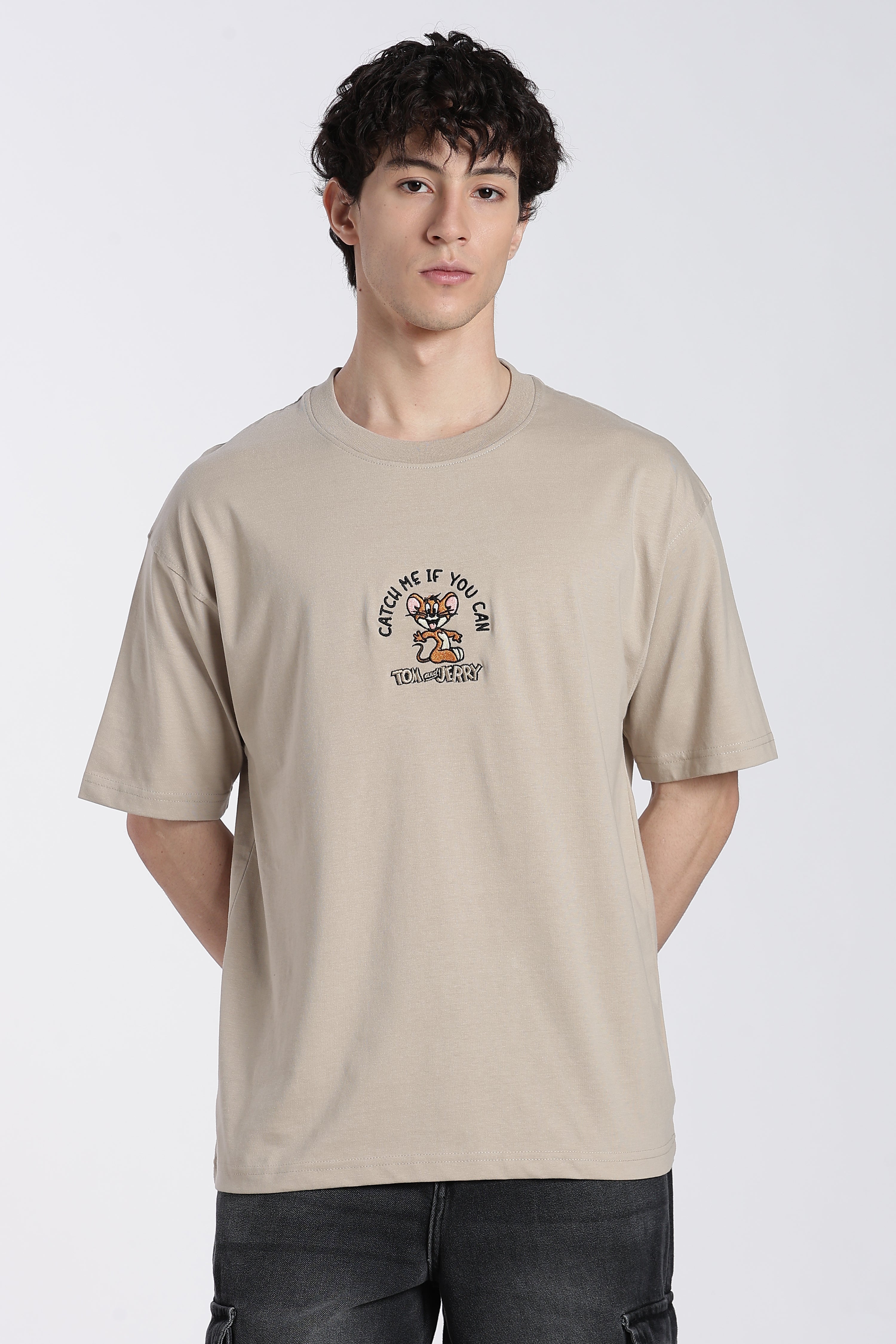Beige Tom and Jerry Oversized Fit T-Shirt