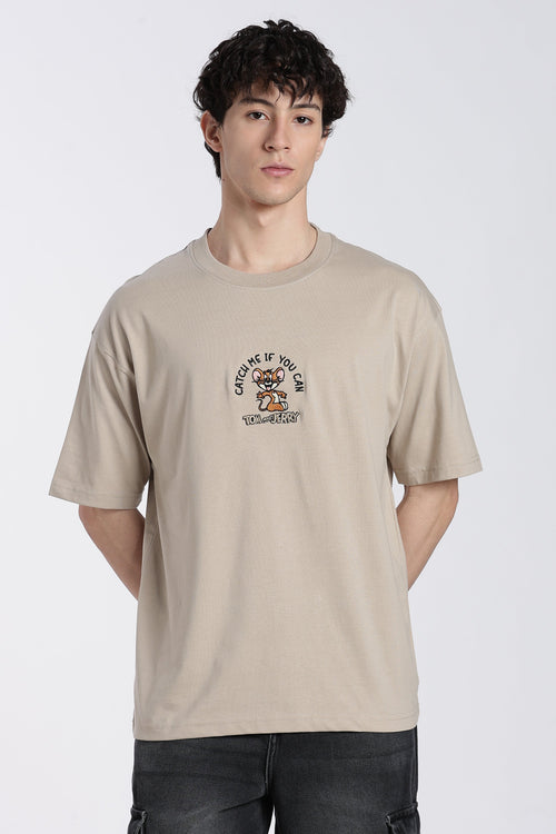 Beige Tom and Jerry Oversized Fit T-Shirt