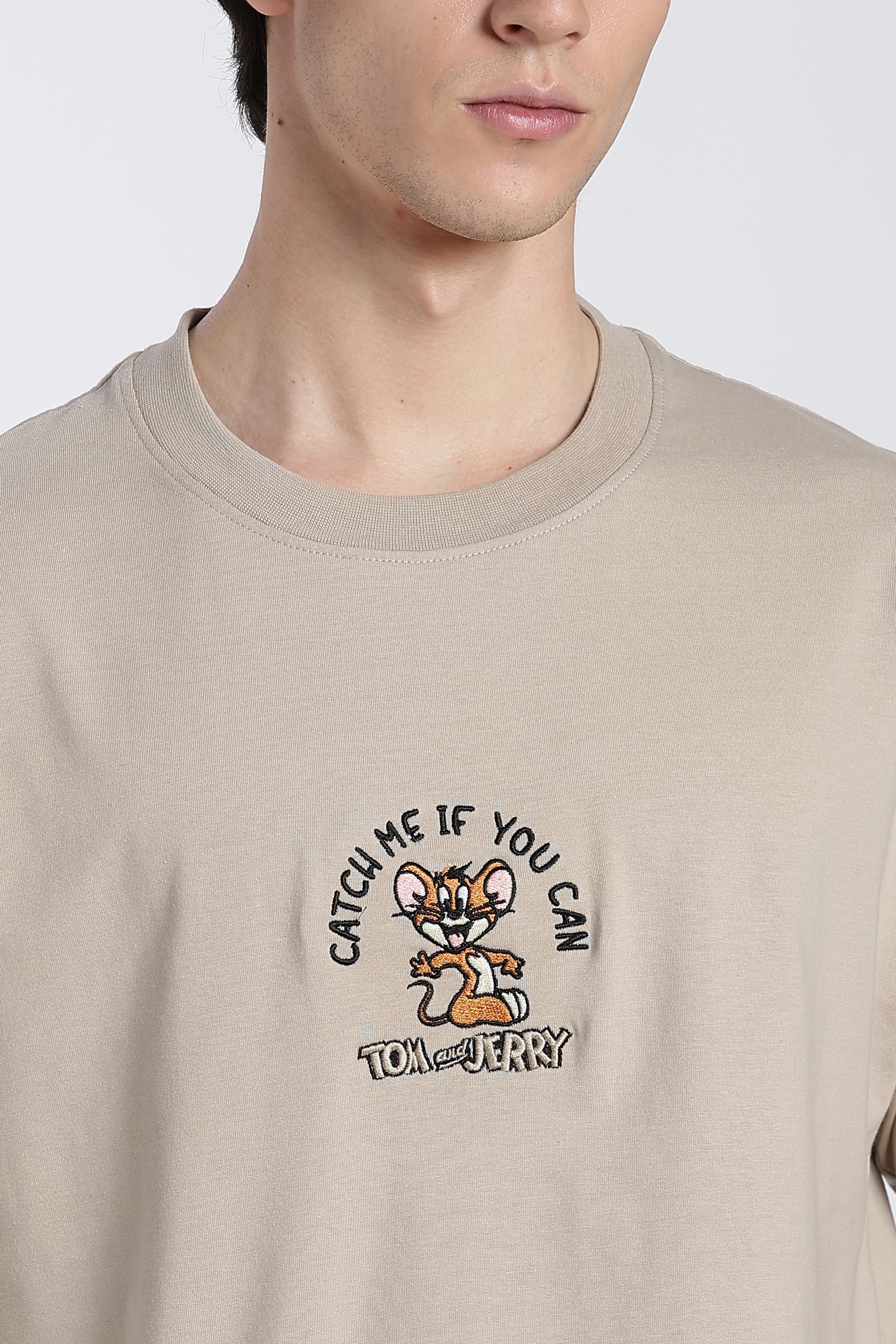 Beige Tom and Jerry Oversized Fit T-Shirt