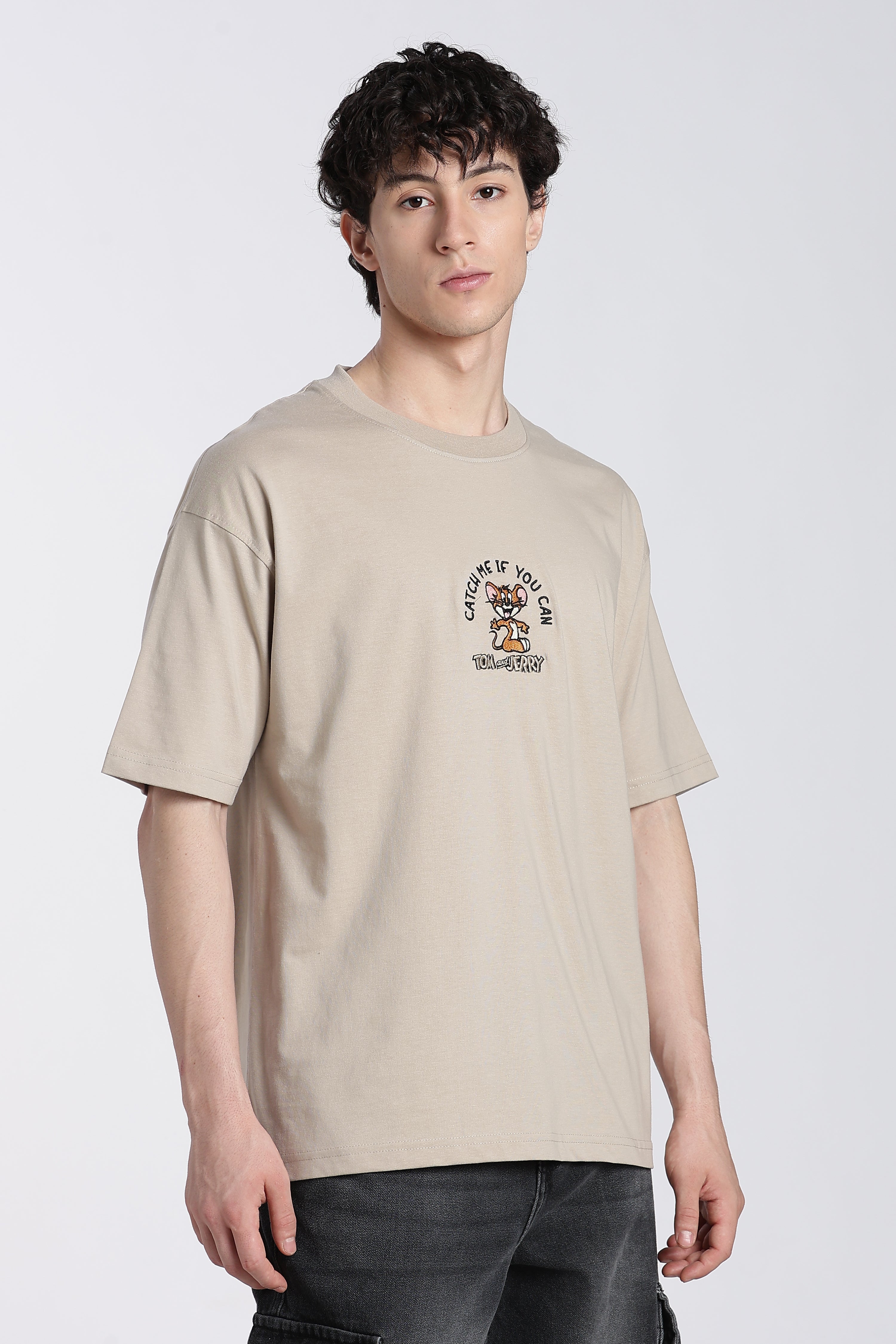 Beige Tom and Jerry Oversized Fit T-Shirt