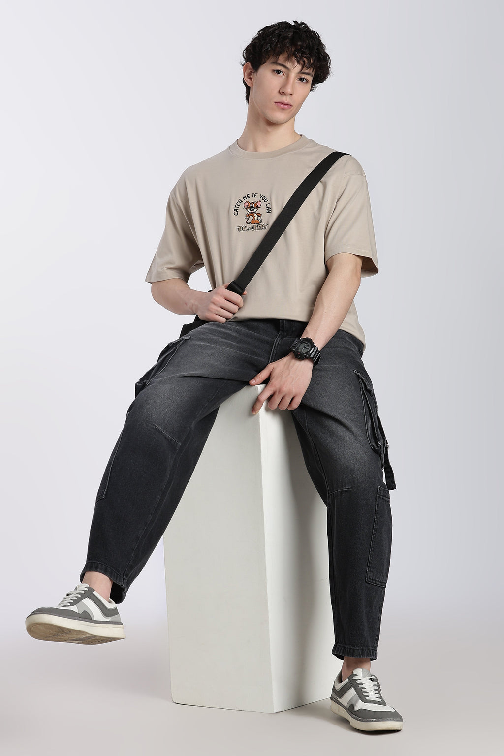 Beige Tom and Jerry Oversized Fit T-Shirt