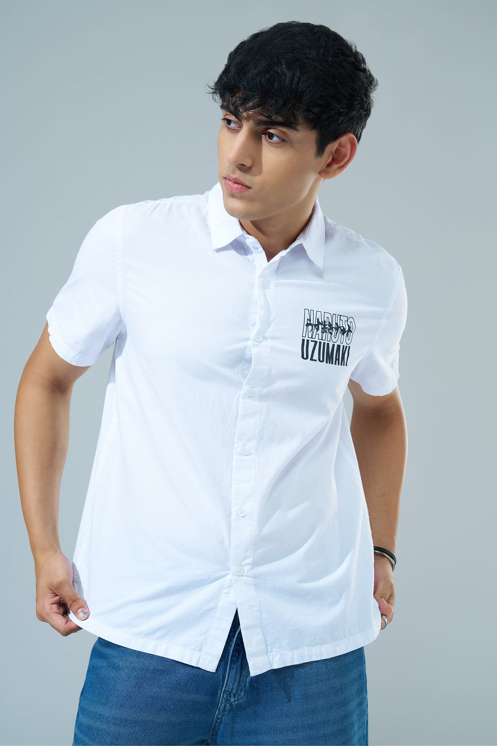 White Printed Regular Fit Casual Shirt