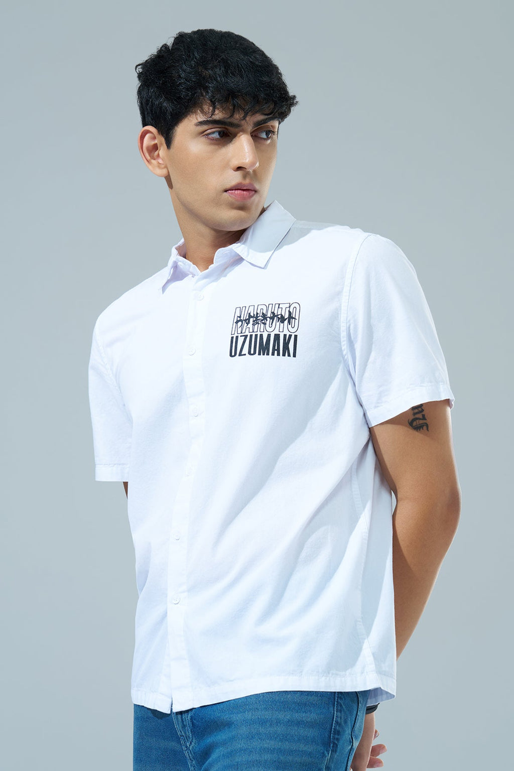White Printed Regular Fit Casual Shirt
