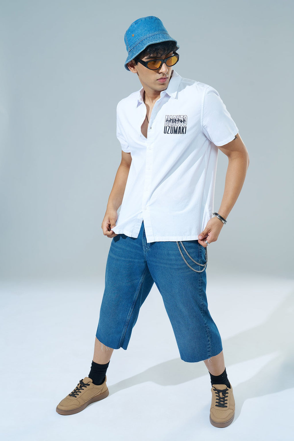 White Printed Regular Fit Casual Shirt