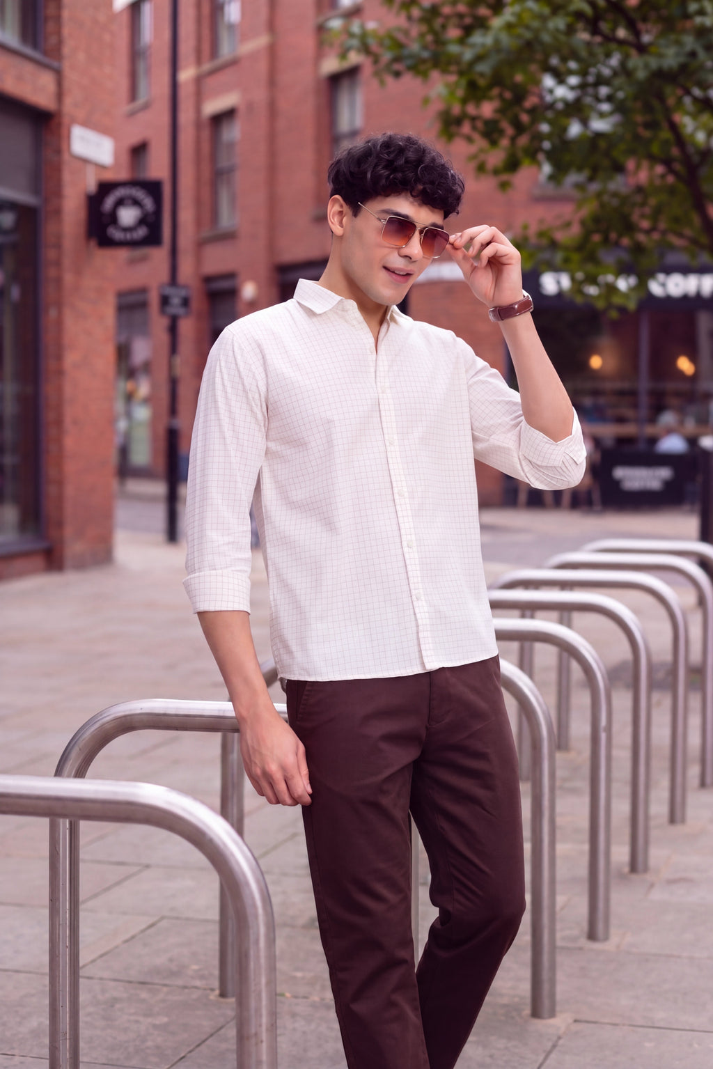 Off White Cotton Blend Regular Fit Shirt