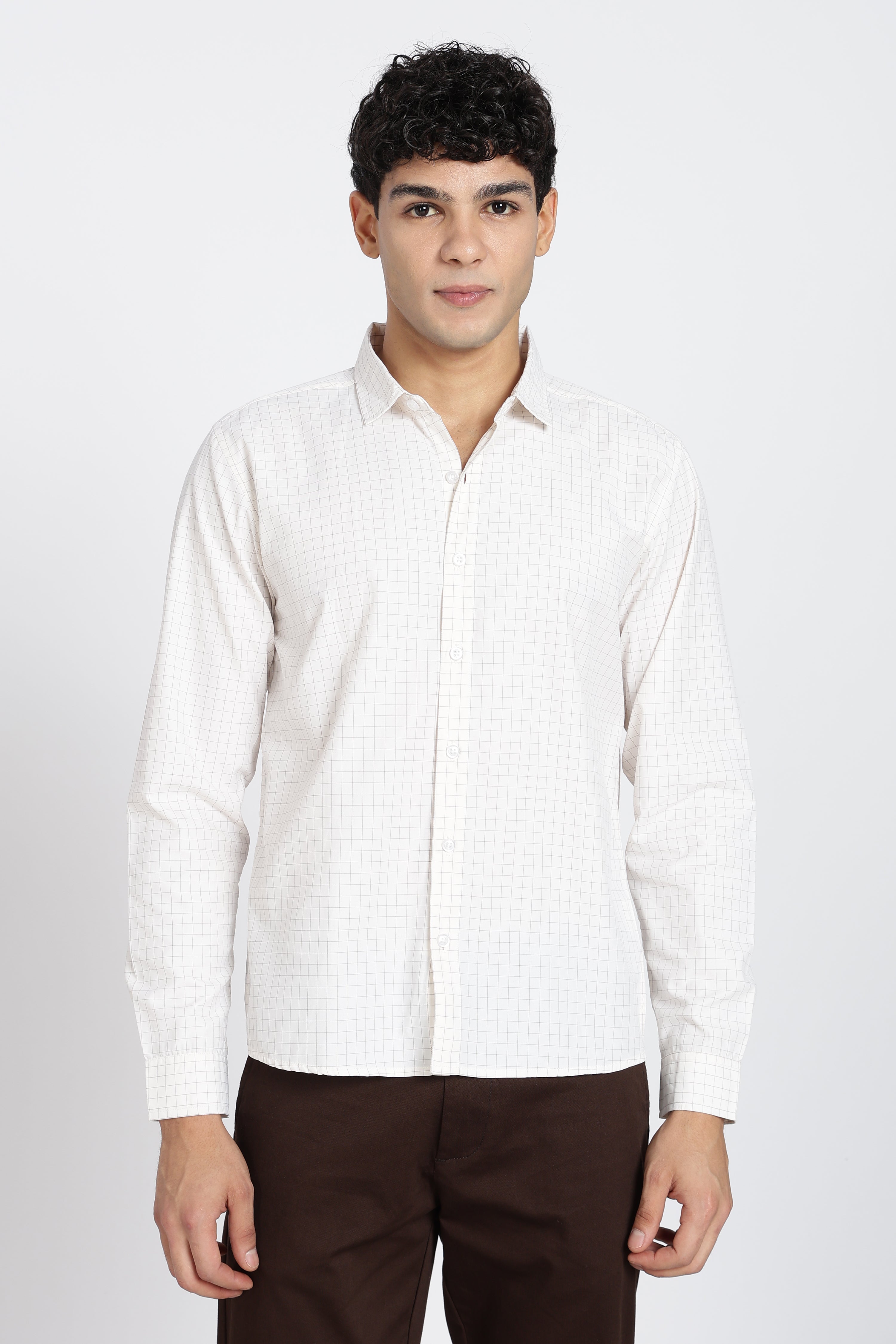 Off White Cotton Blend Regular Fit Shirt