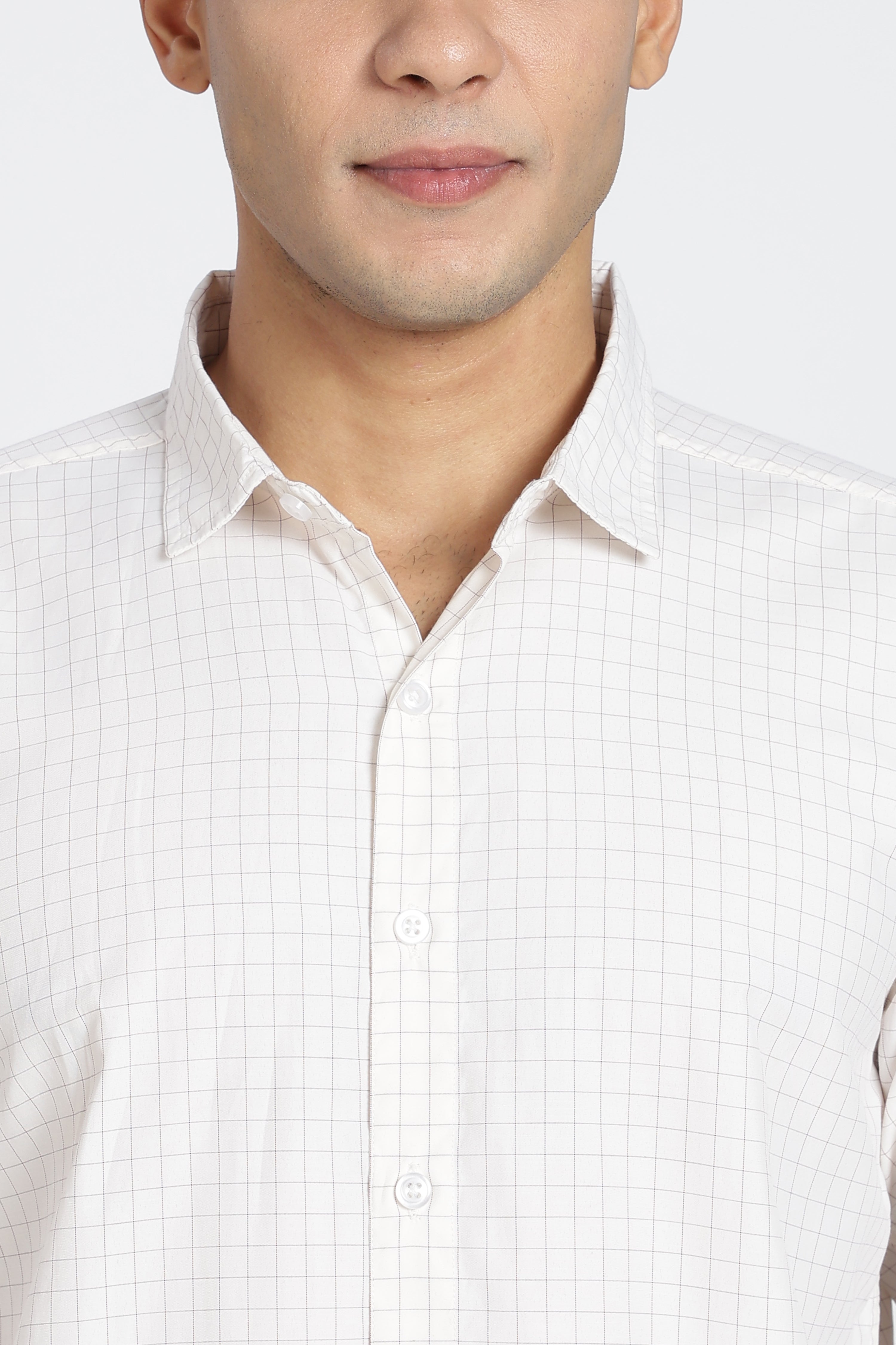 Off White Cotton Blend Regular Fit Shirt