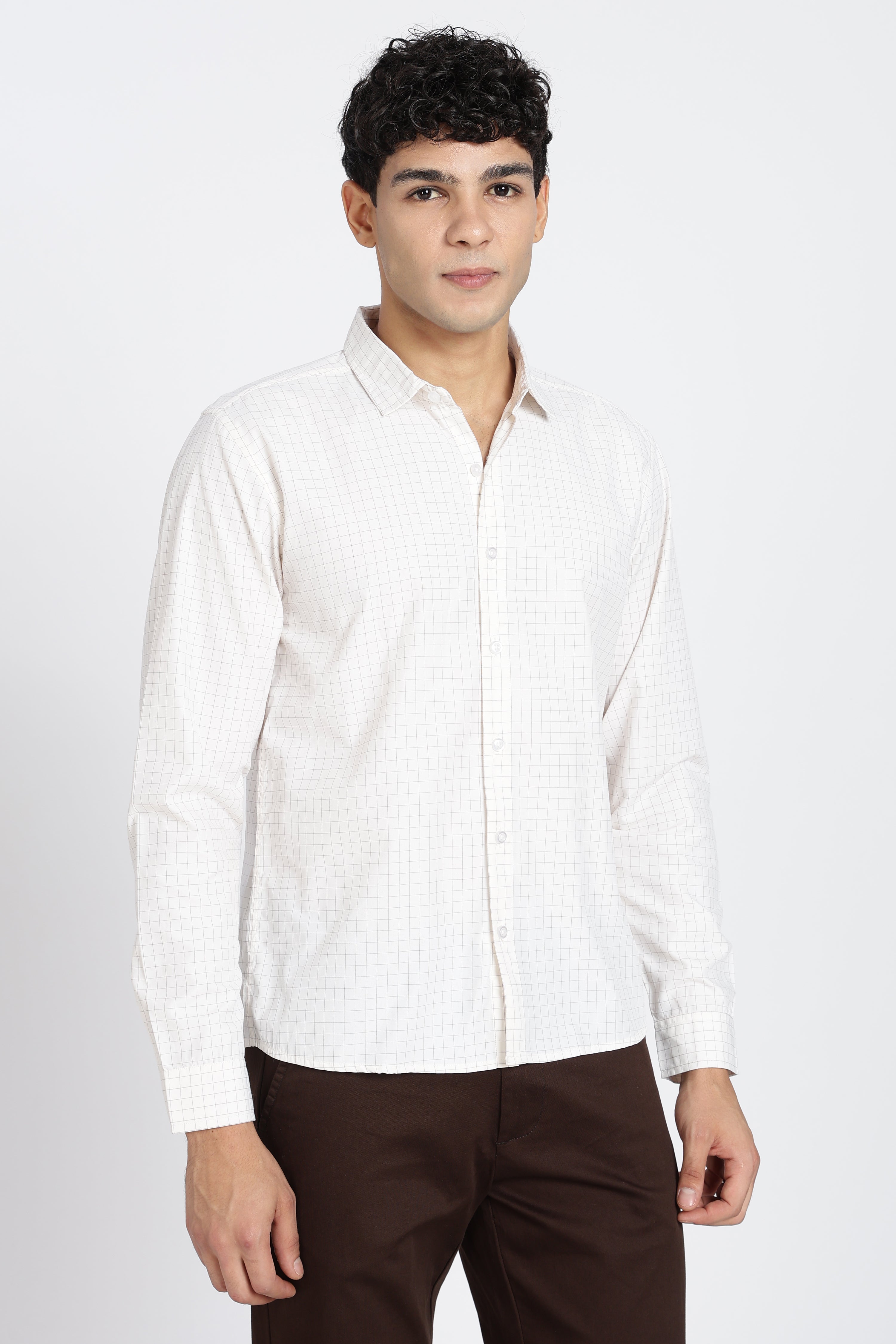 Off White Cotton Blend Regular Fit Shirt