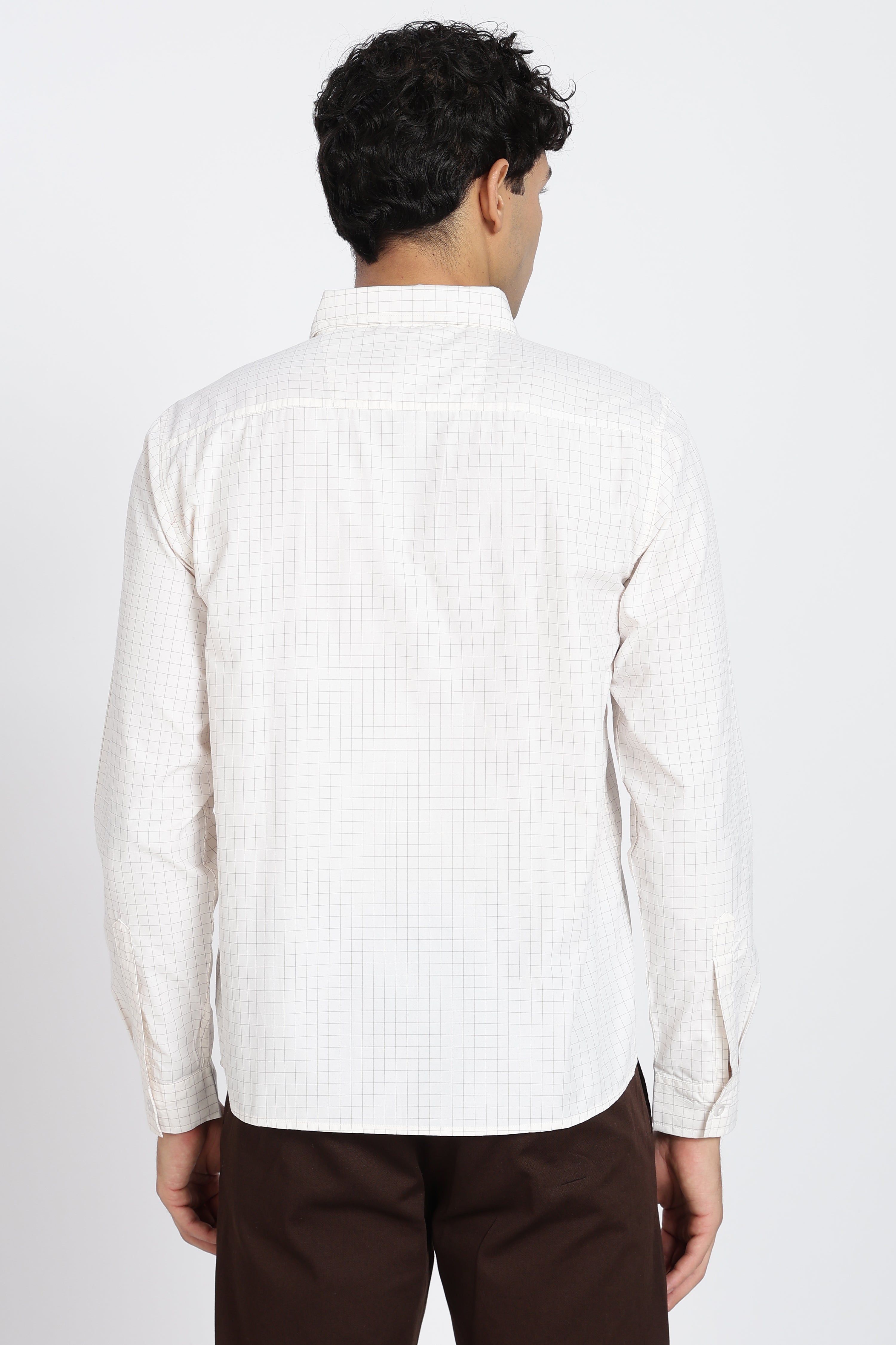 Off White Cotton Blend Regular Fit Shirt