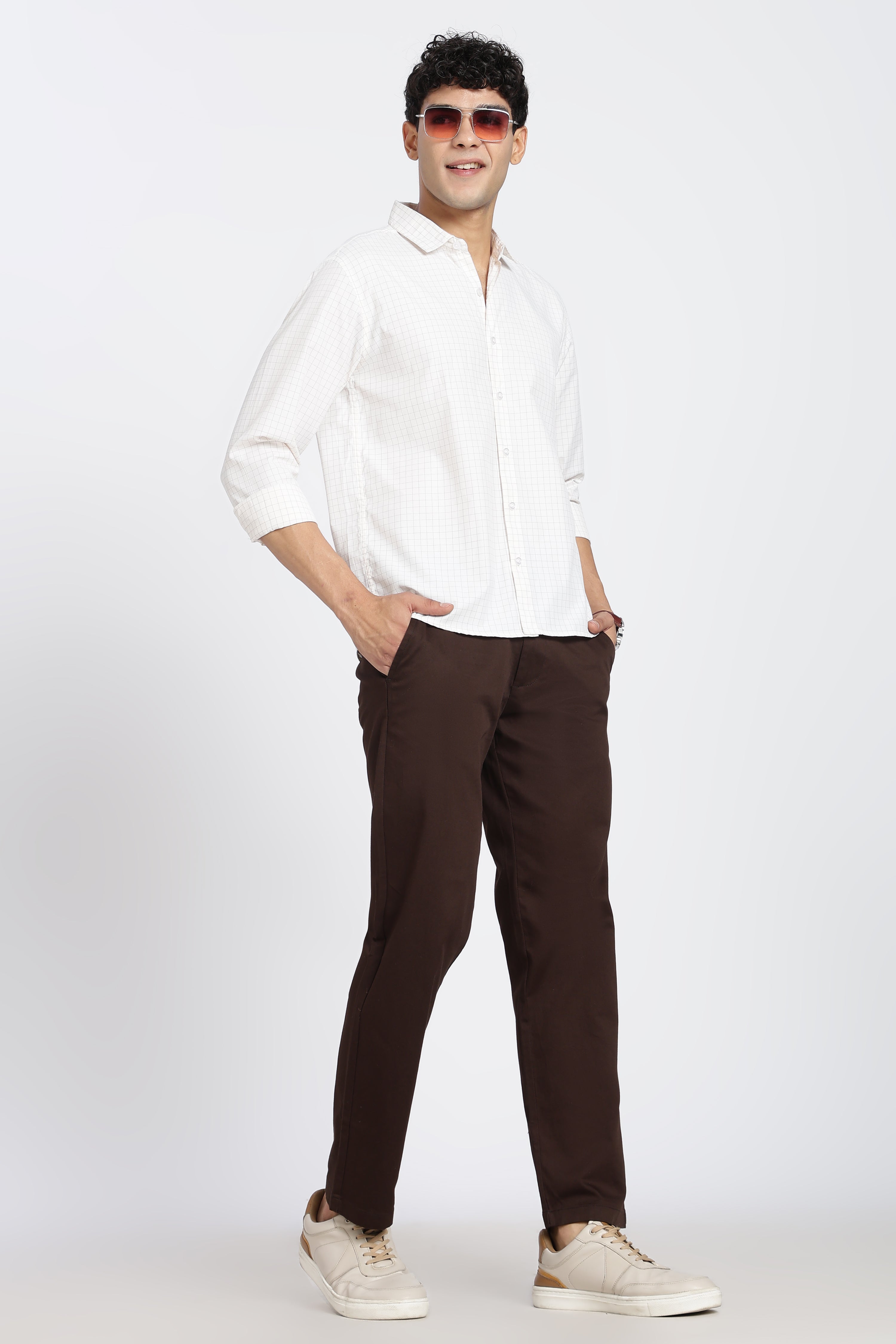 Off White Cotton Blend Regular Fit Shirt
