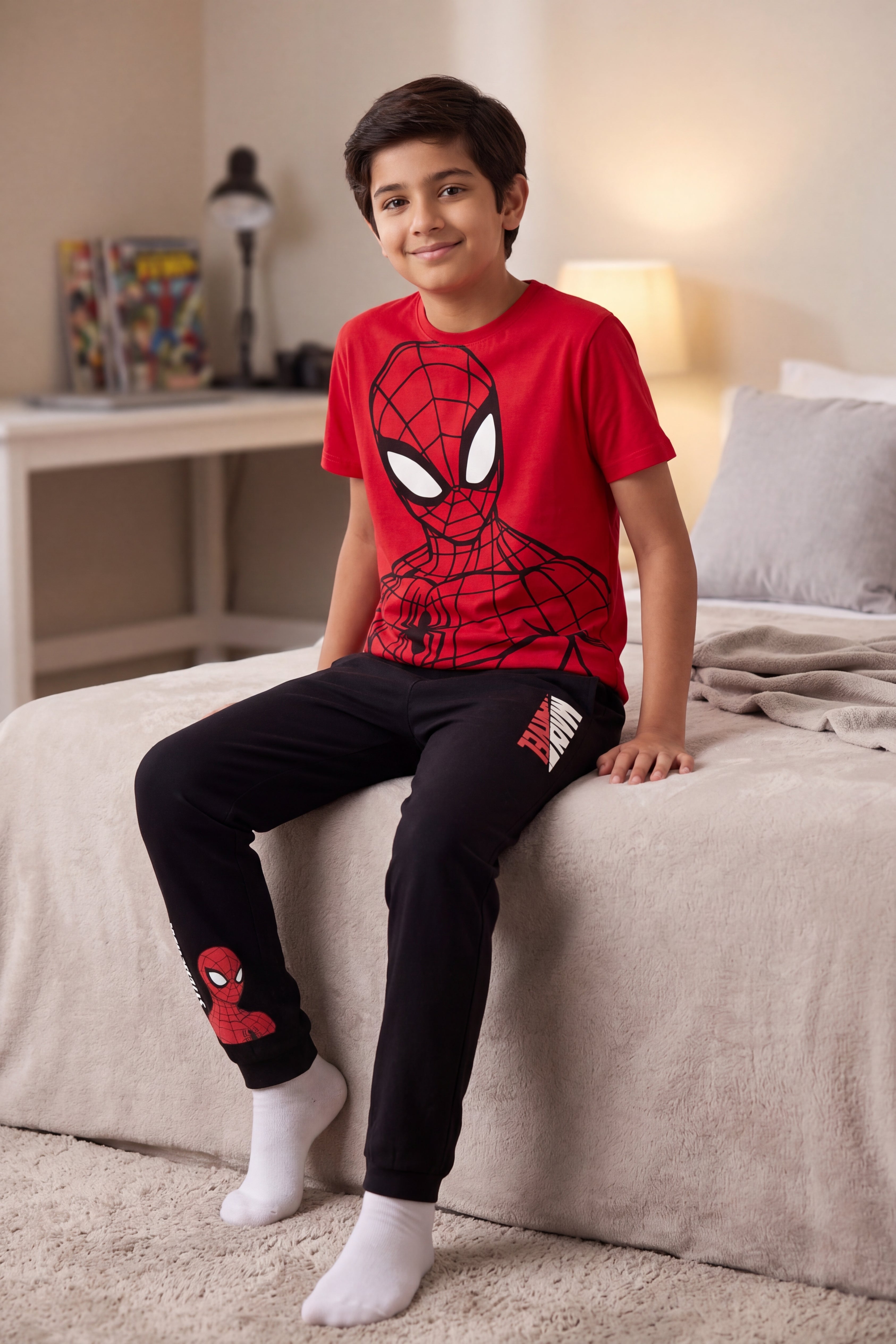 Red Spiderman Graphic Printed Regular Fit Night Suit