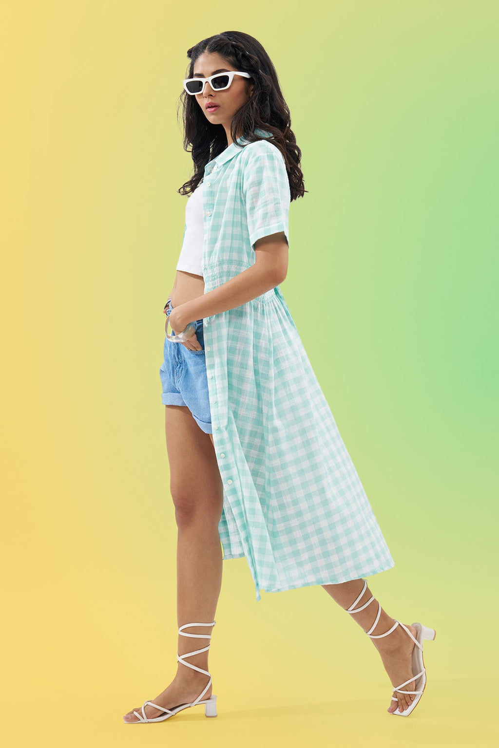 Blue Checked Shirt Dress