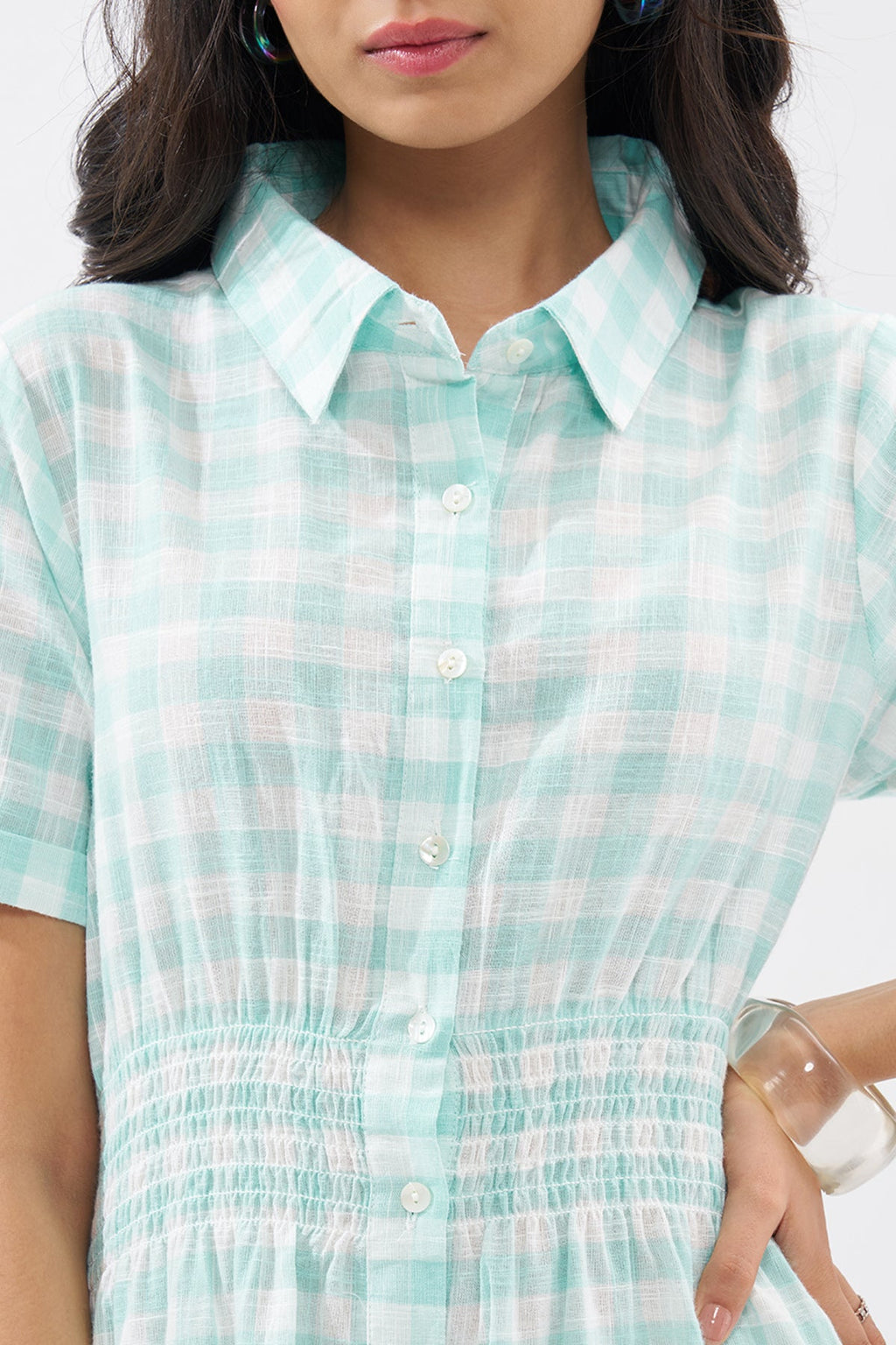 Blue Checked Shirt Dress
