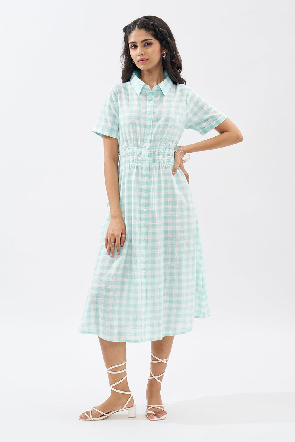 Blue Checked Shirt Dress