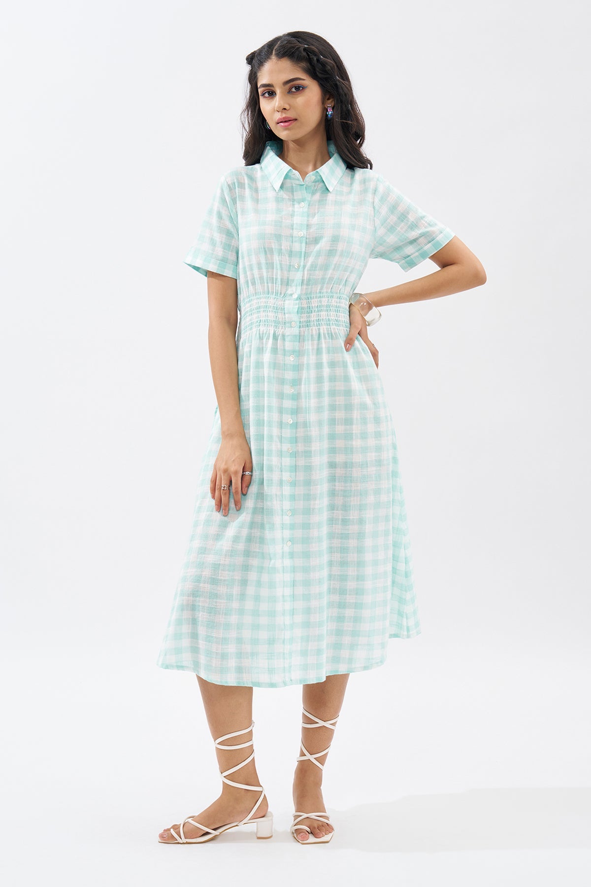 Blue Checked Shirt Dress
