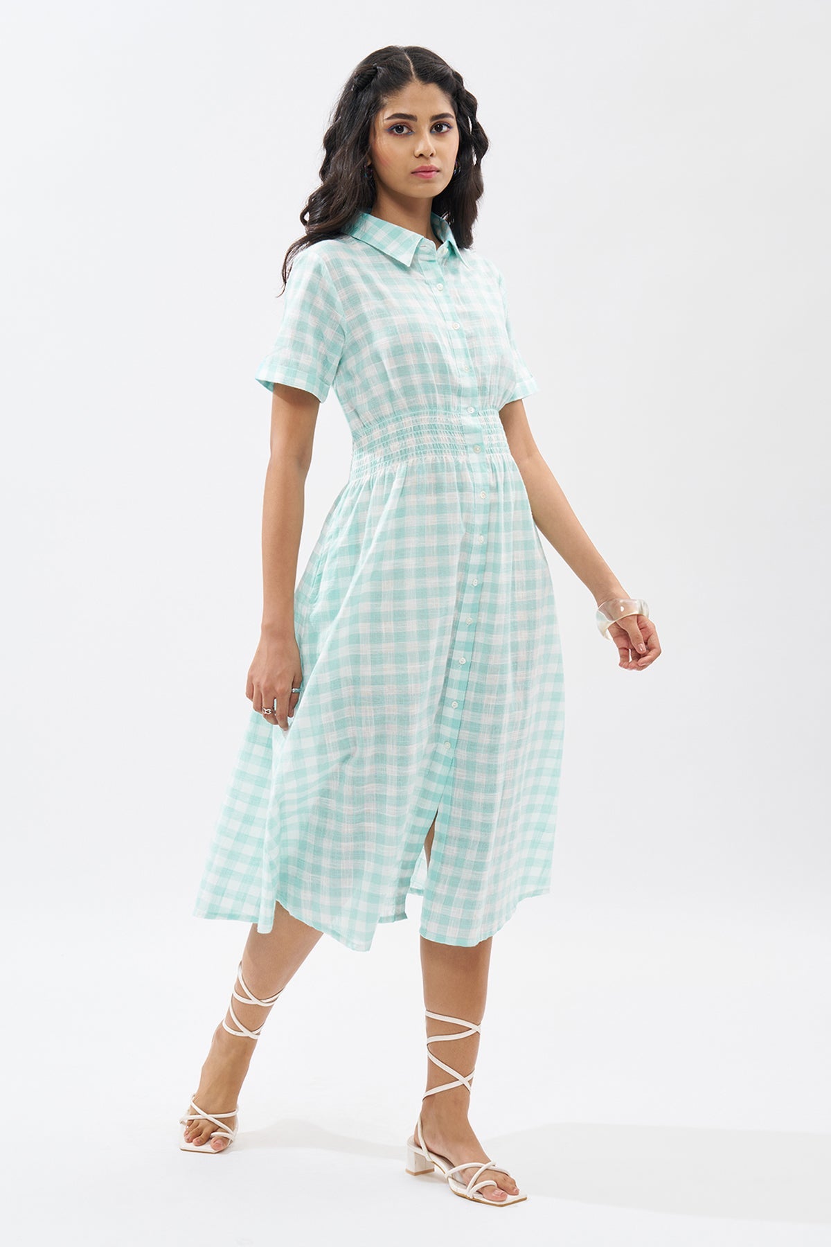 Blue Checked Shirt Dress