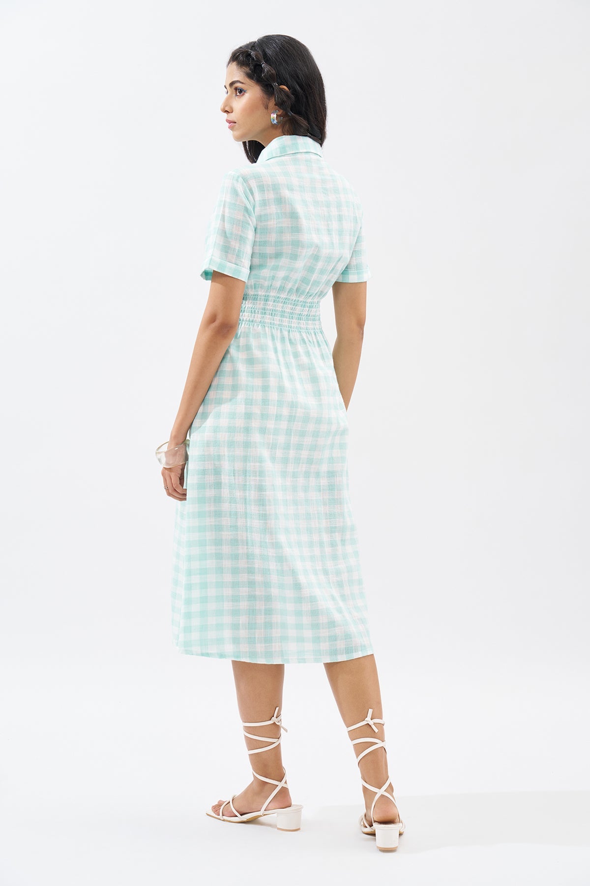 Blue Checked Shirt Dress