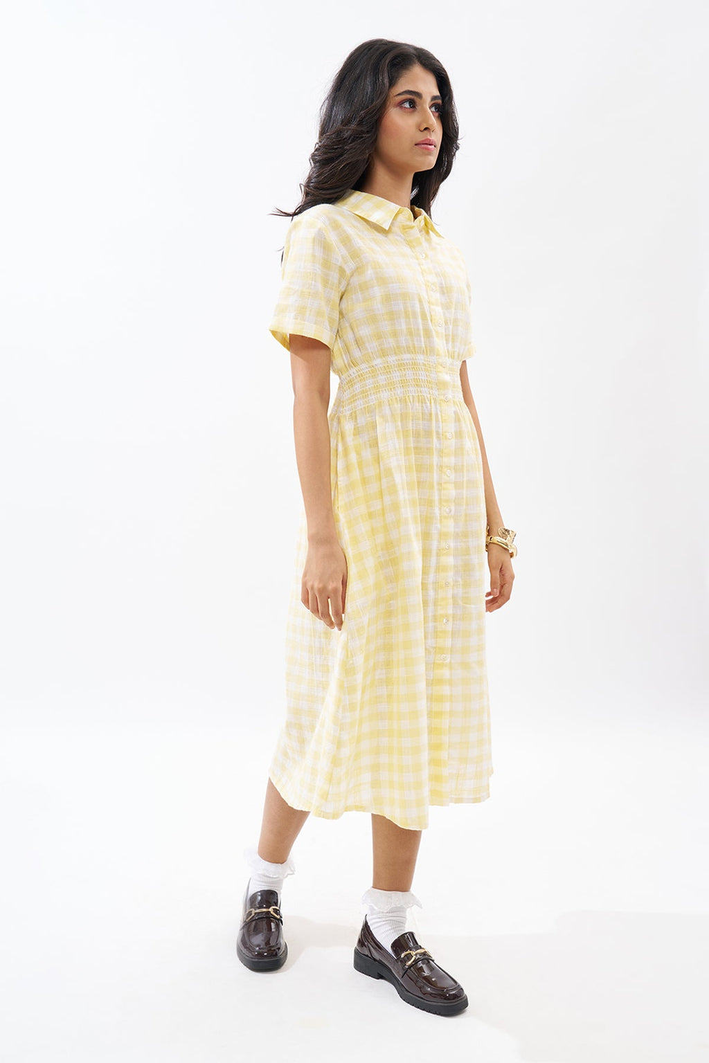 Yellow Checked Shirt Dress