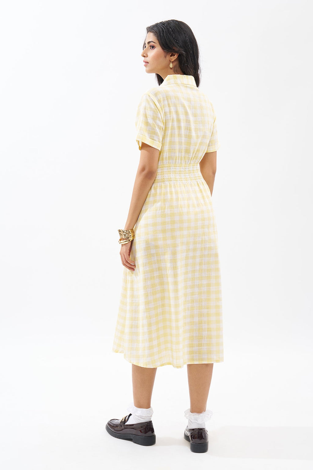 Yellow Checked Shirt Dress