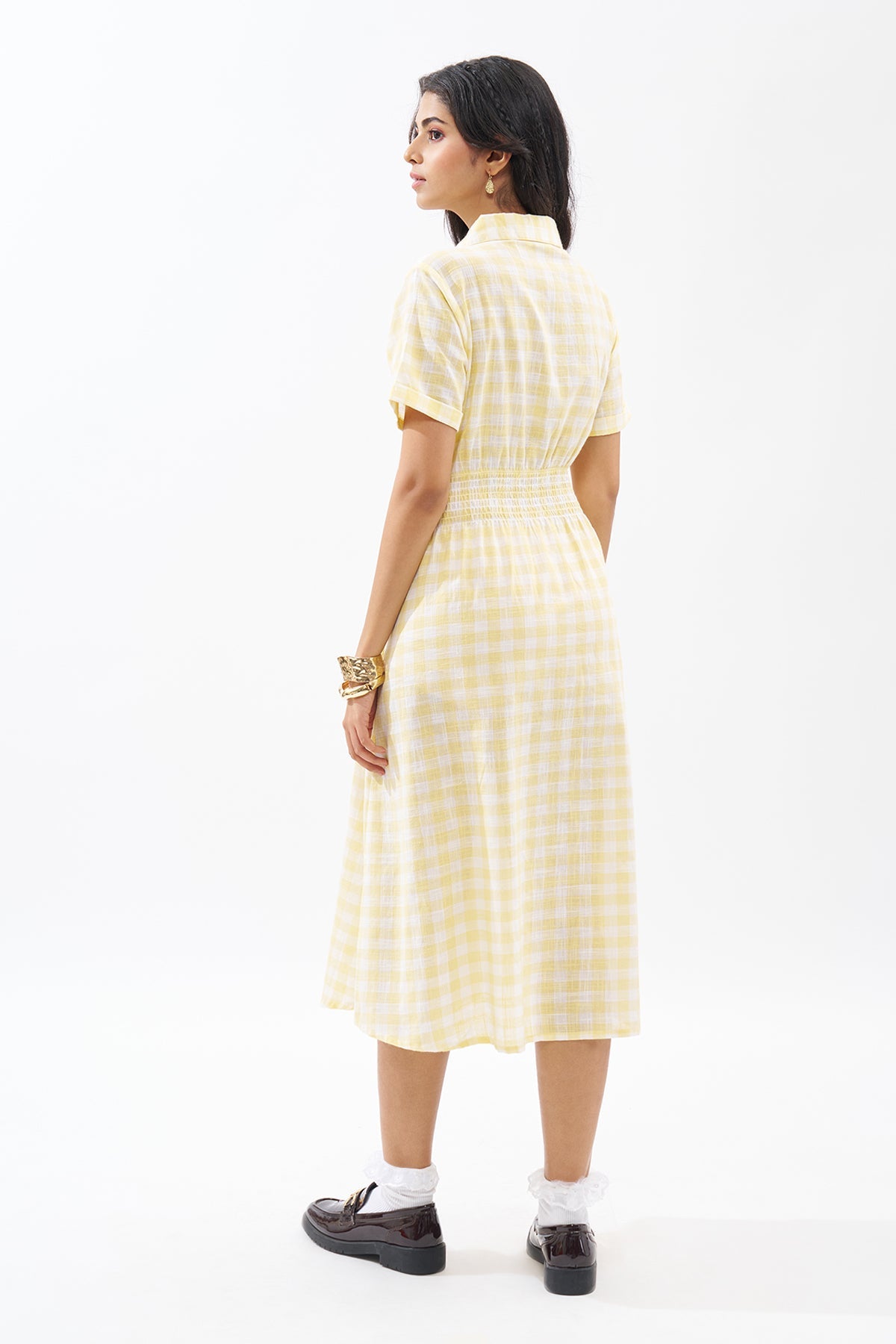 Yellow Checked Shirt Dress