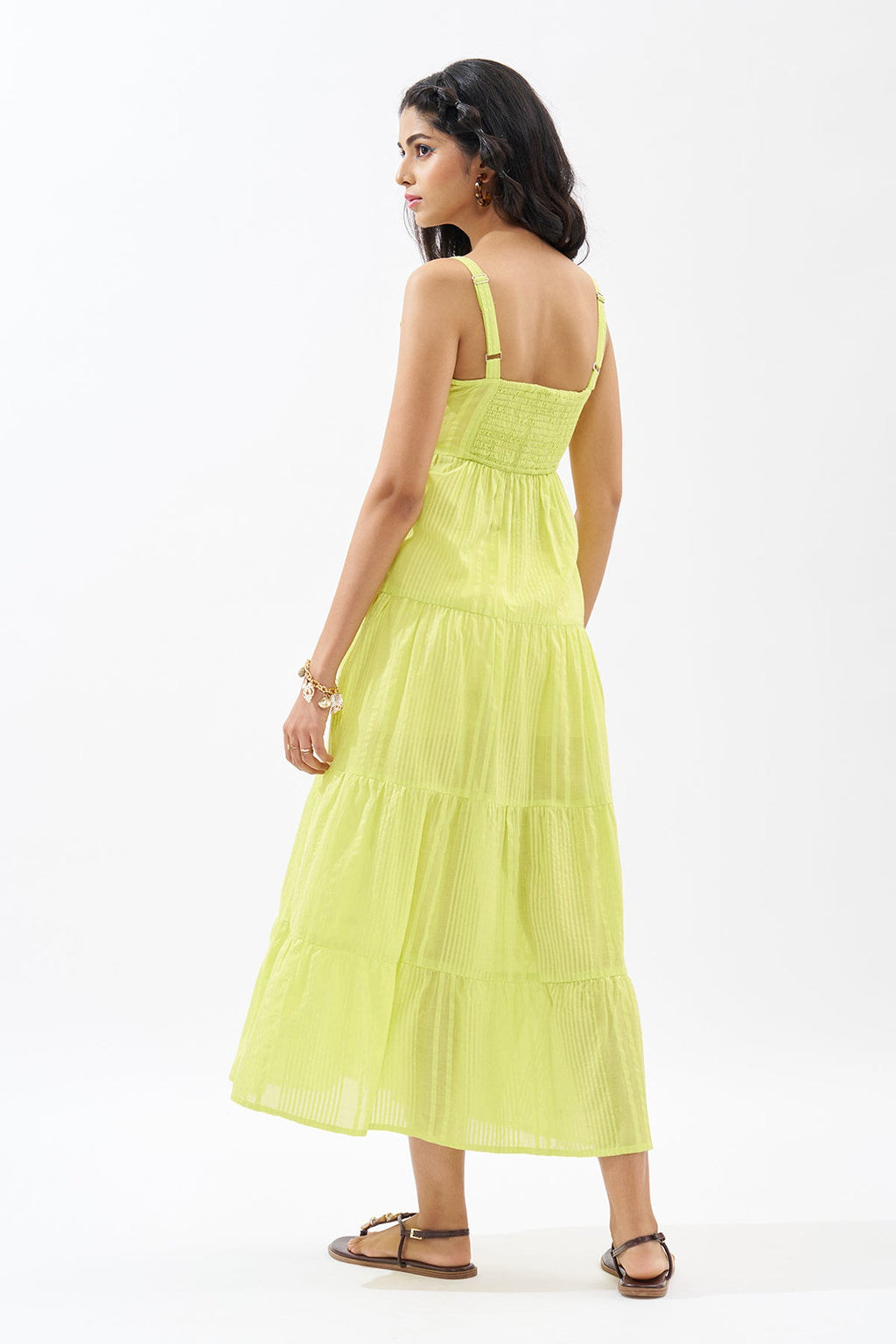 Lime Sleeveless Seersucker Tiered Dress