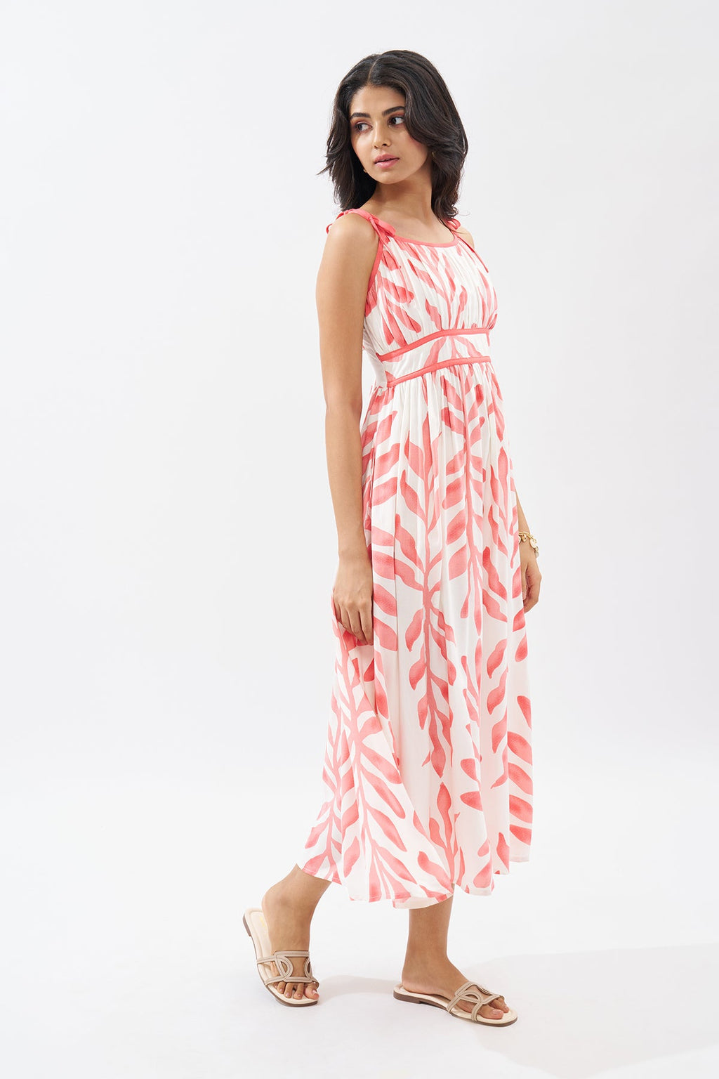 Peach Sleeveless Printed Dress