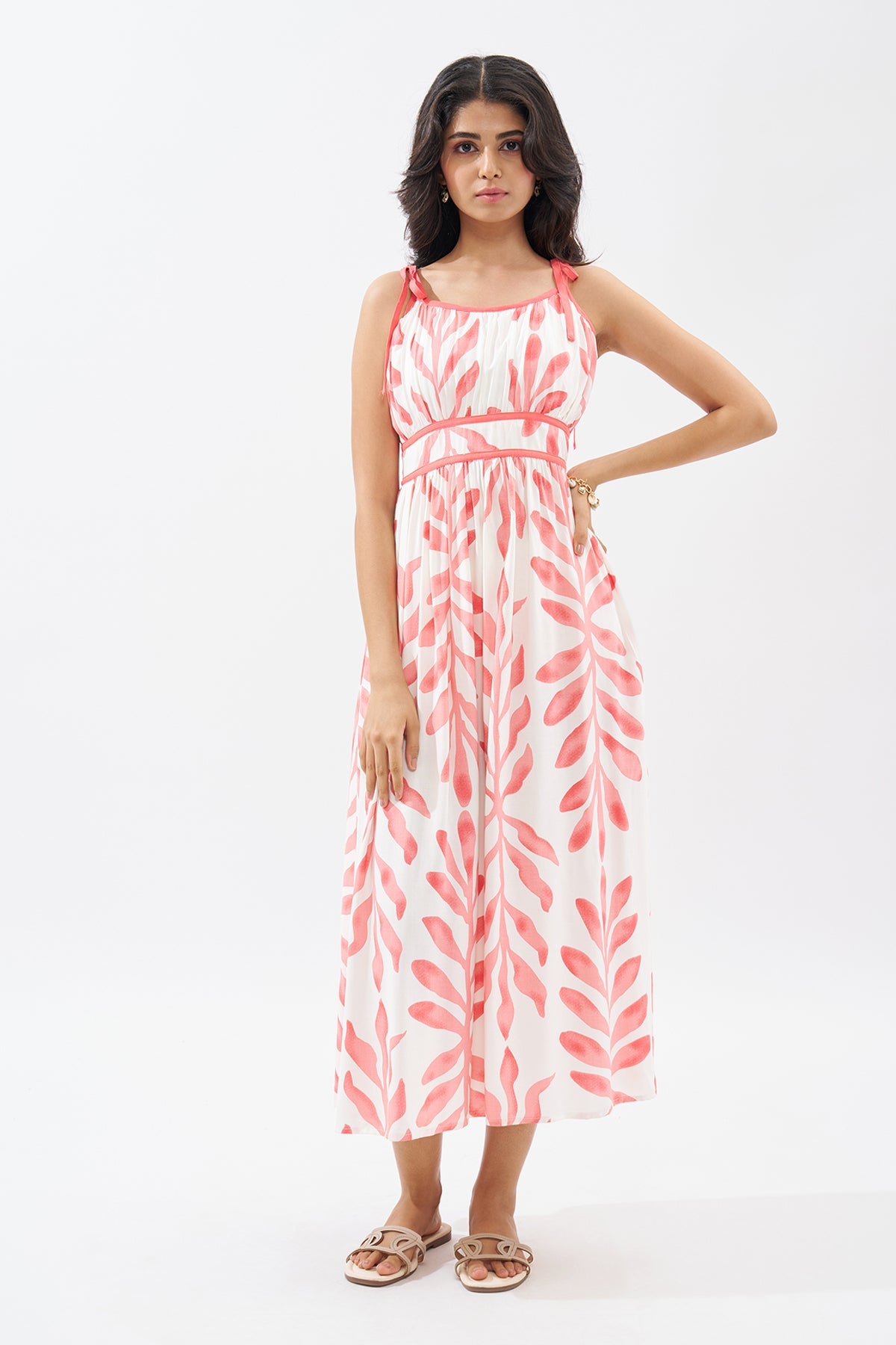Peach Sleeveless Printed Dress
