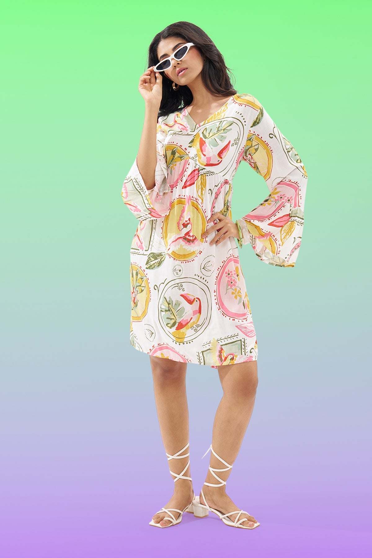 Pink Tropical Print Dress