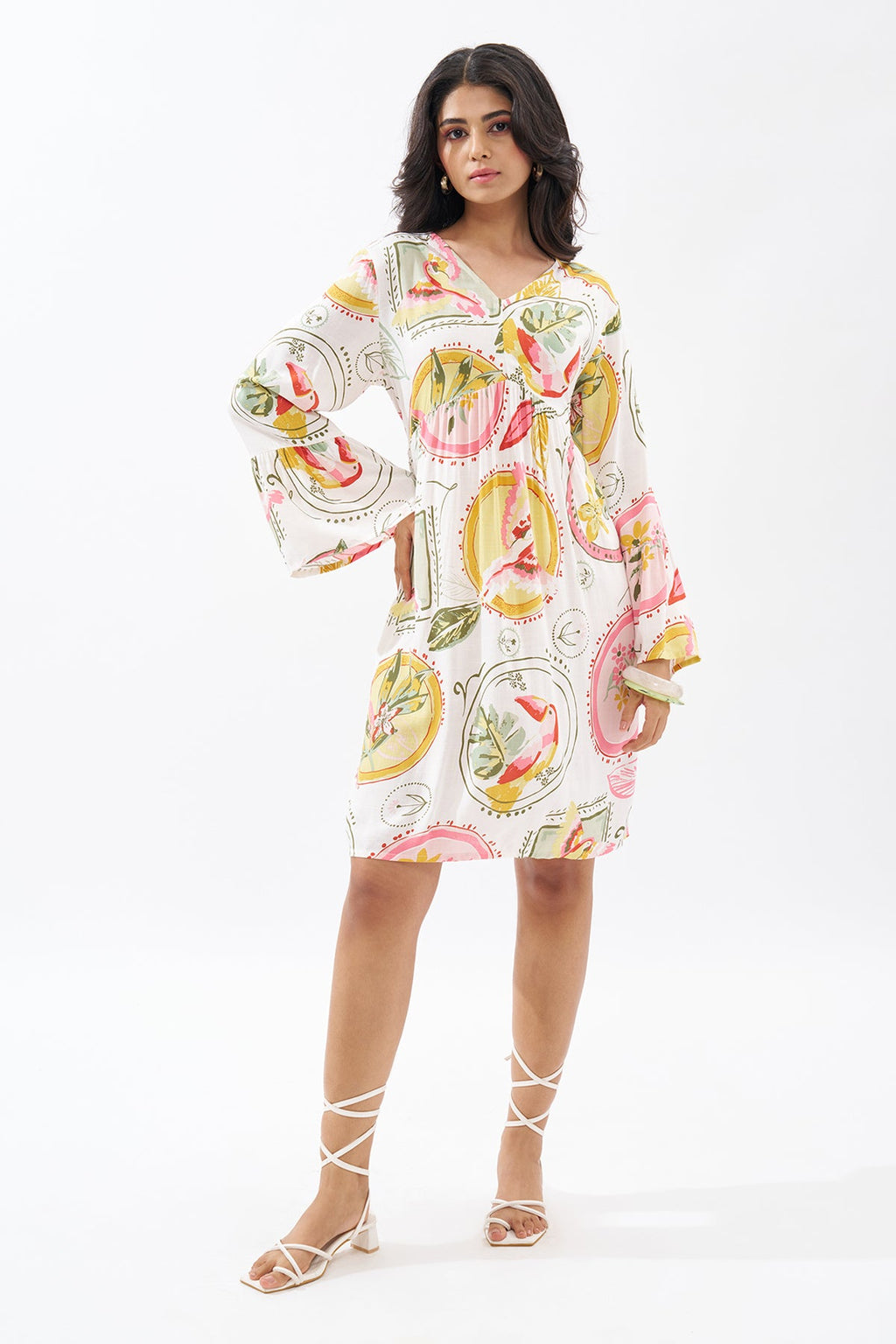 Pink Tropical Print Dress