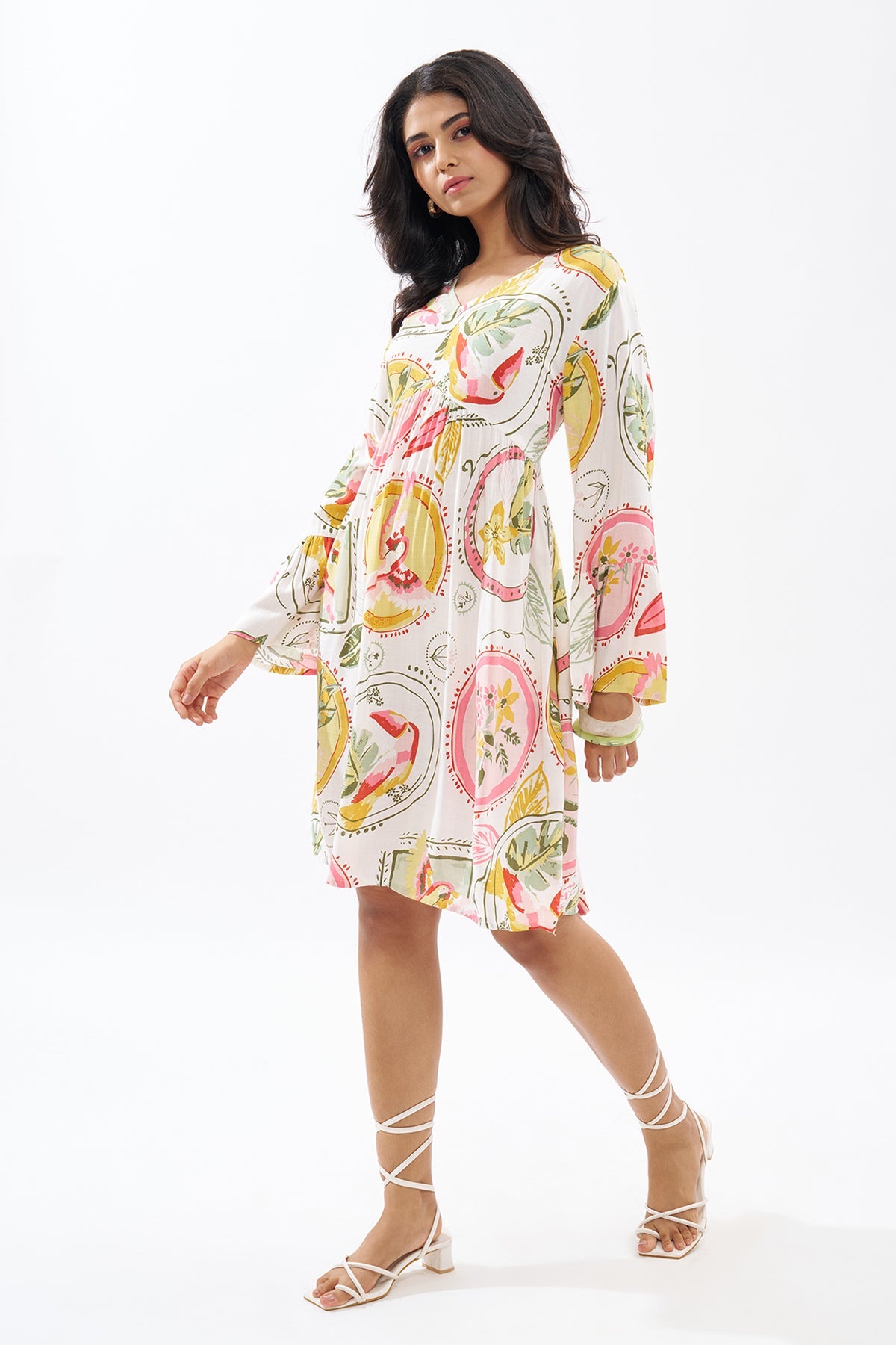 Pink Tropical Print Dress