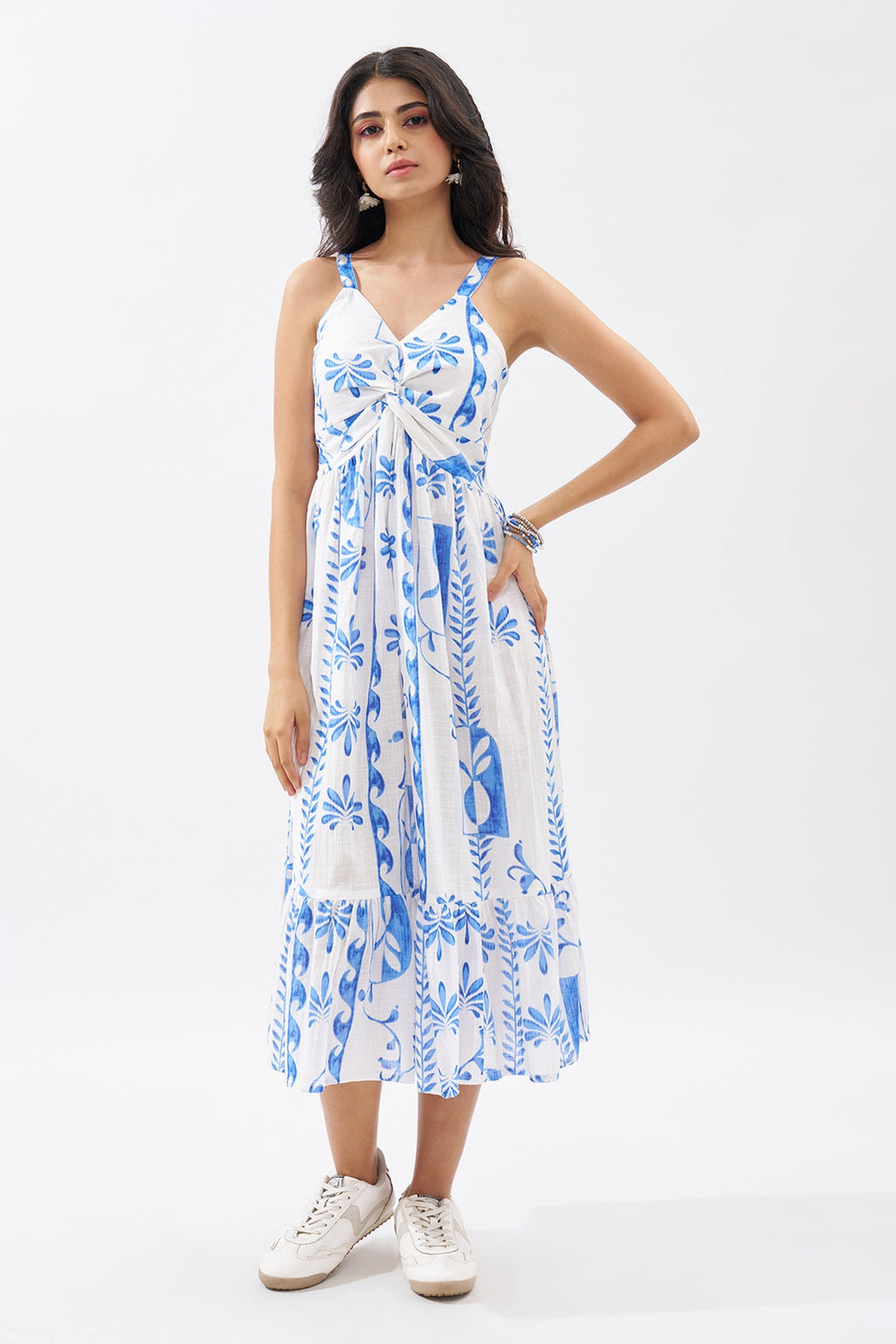 White Printed Sleeveless Dress